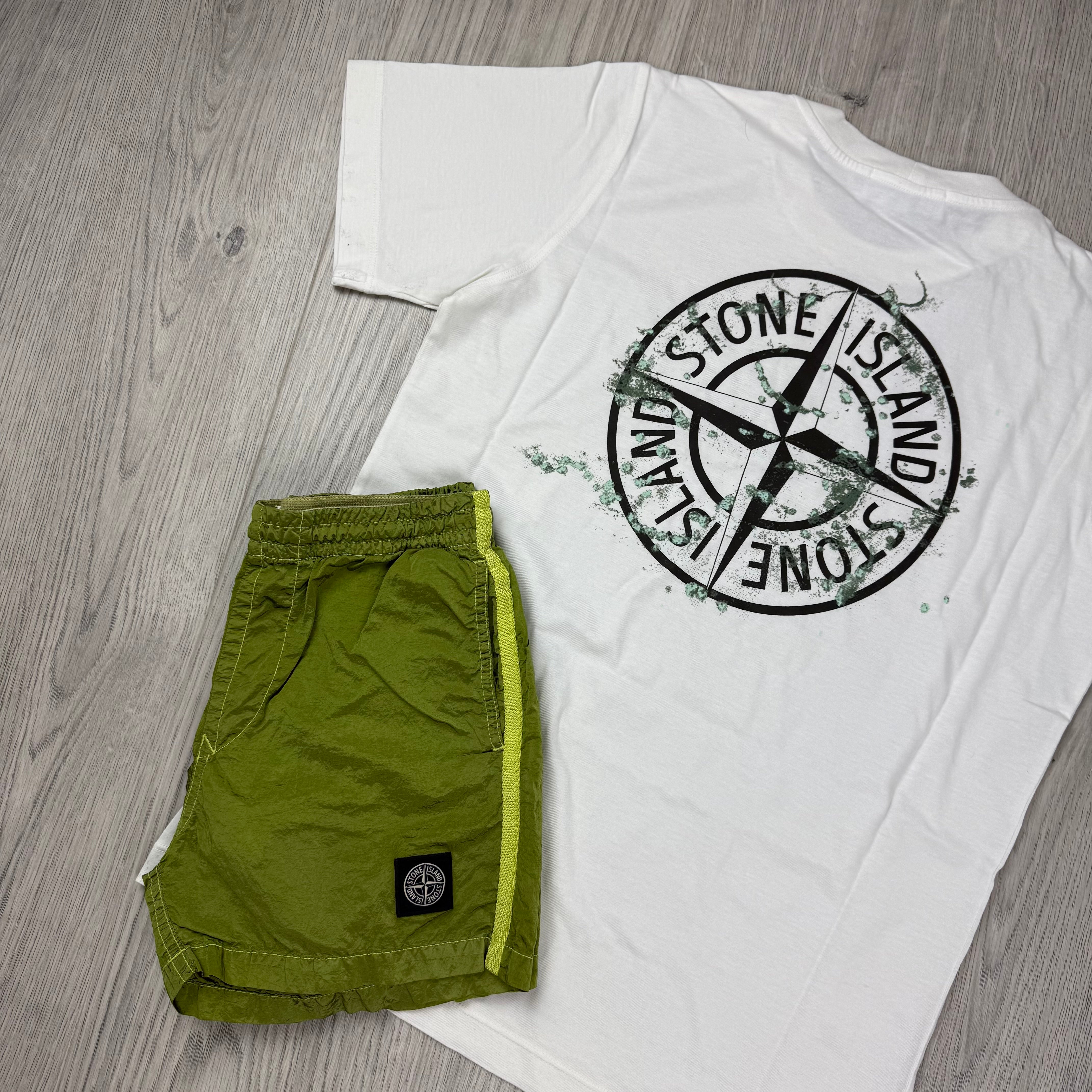 Stone Island Junior Holiday Set - White/Lime