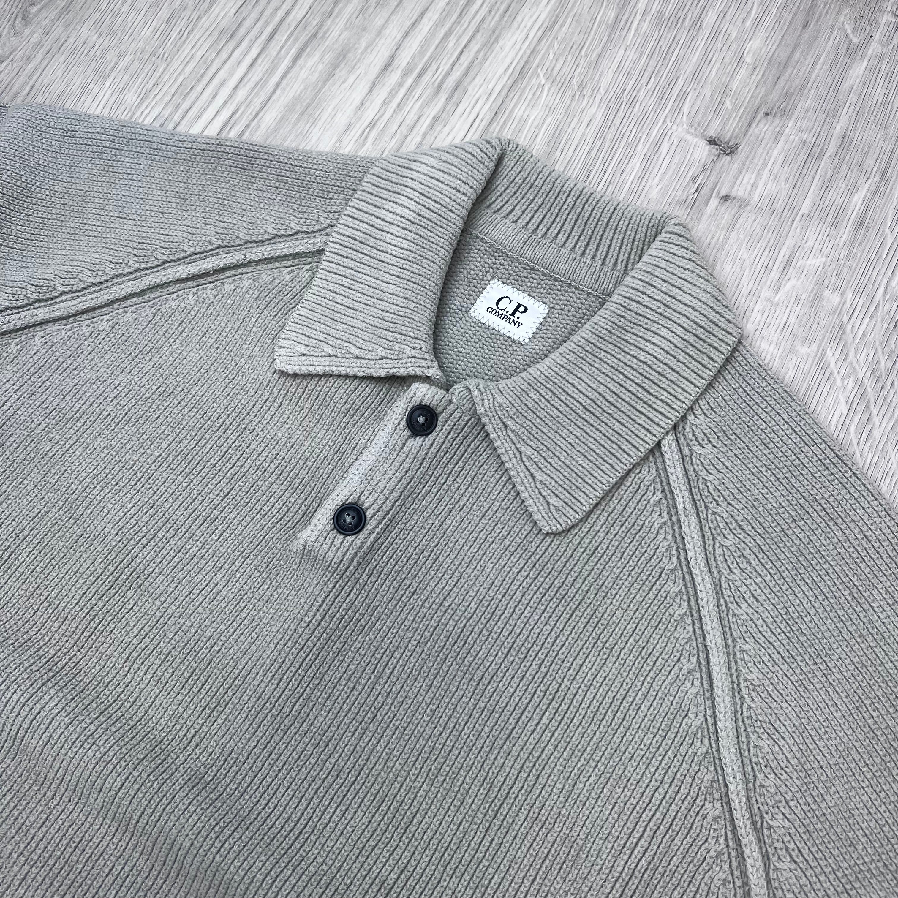 CP Company Chenille Knit Polo - Flint Grey