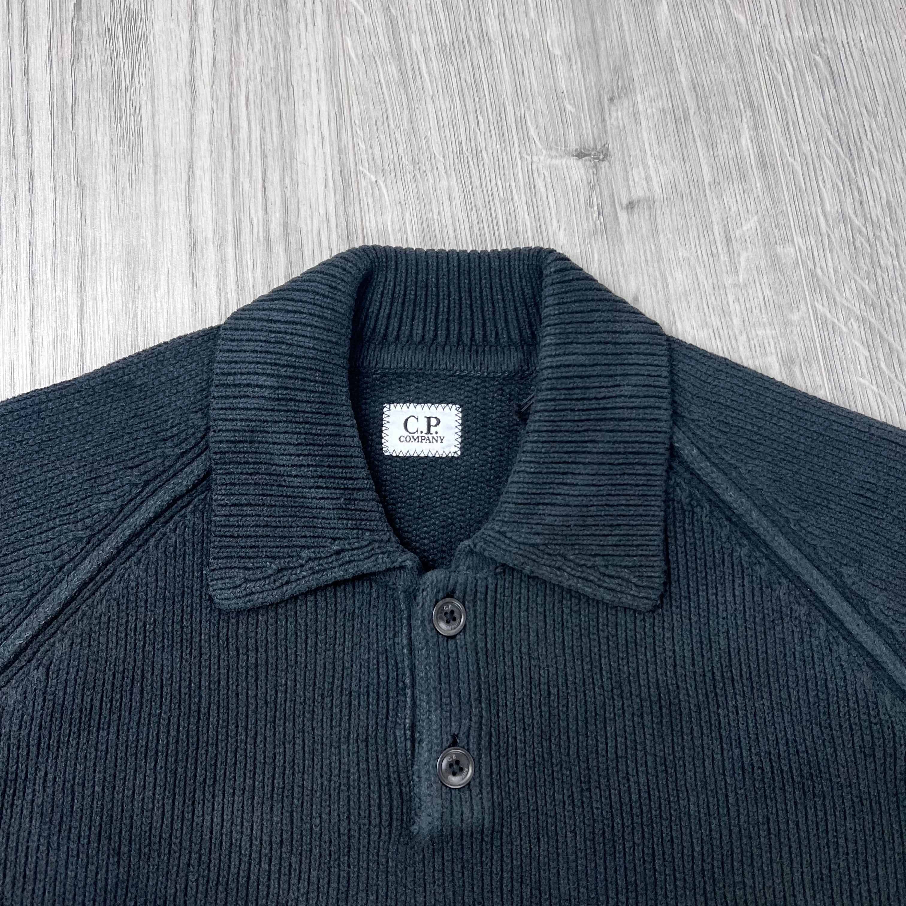 CP Company Chenille Knit Polo - Black