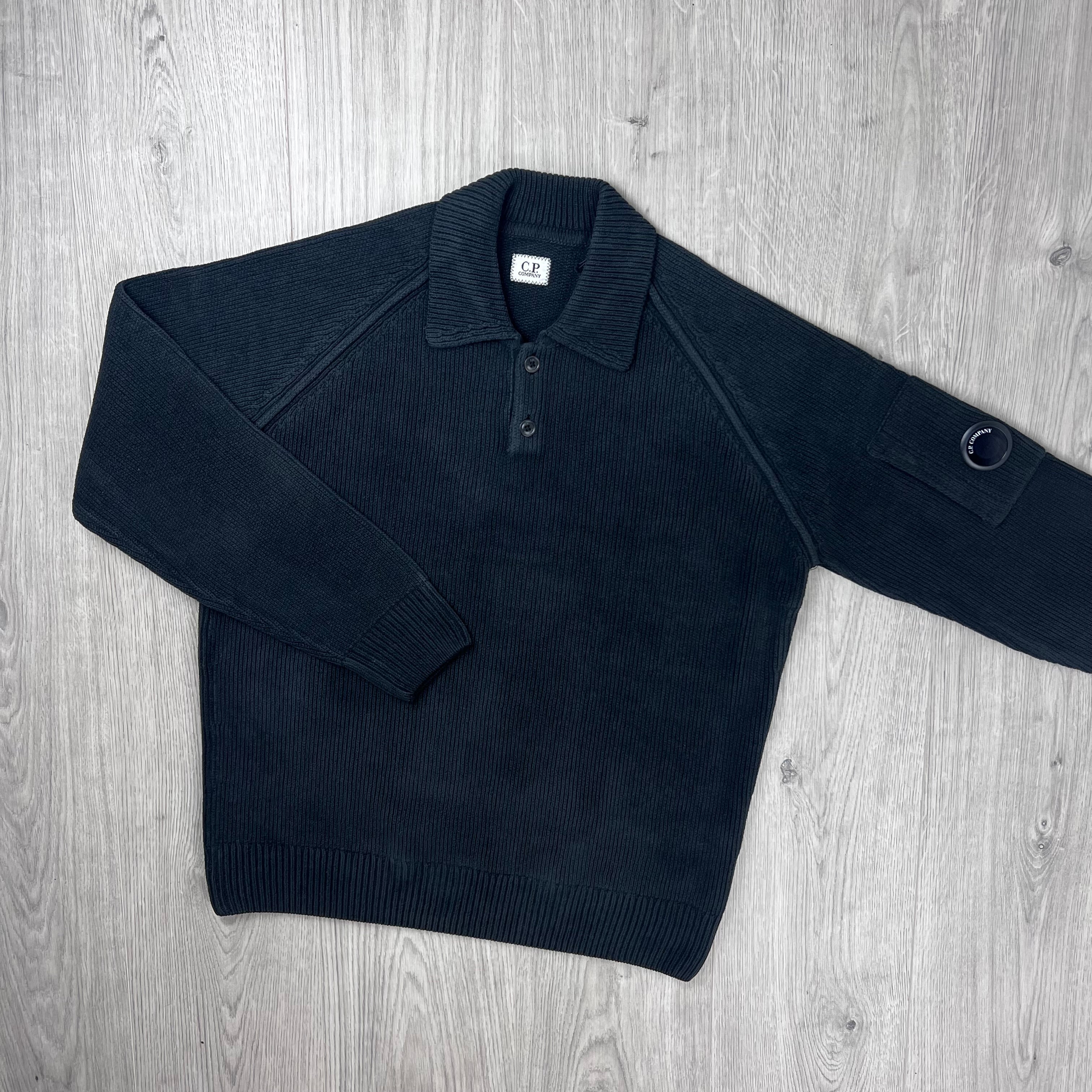 CP Company Chenille Knit Polo - Black