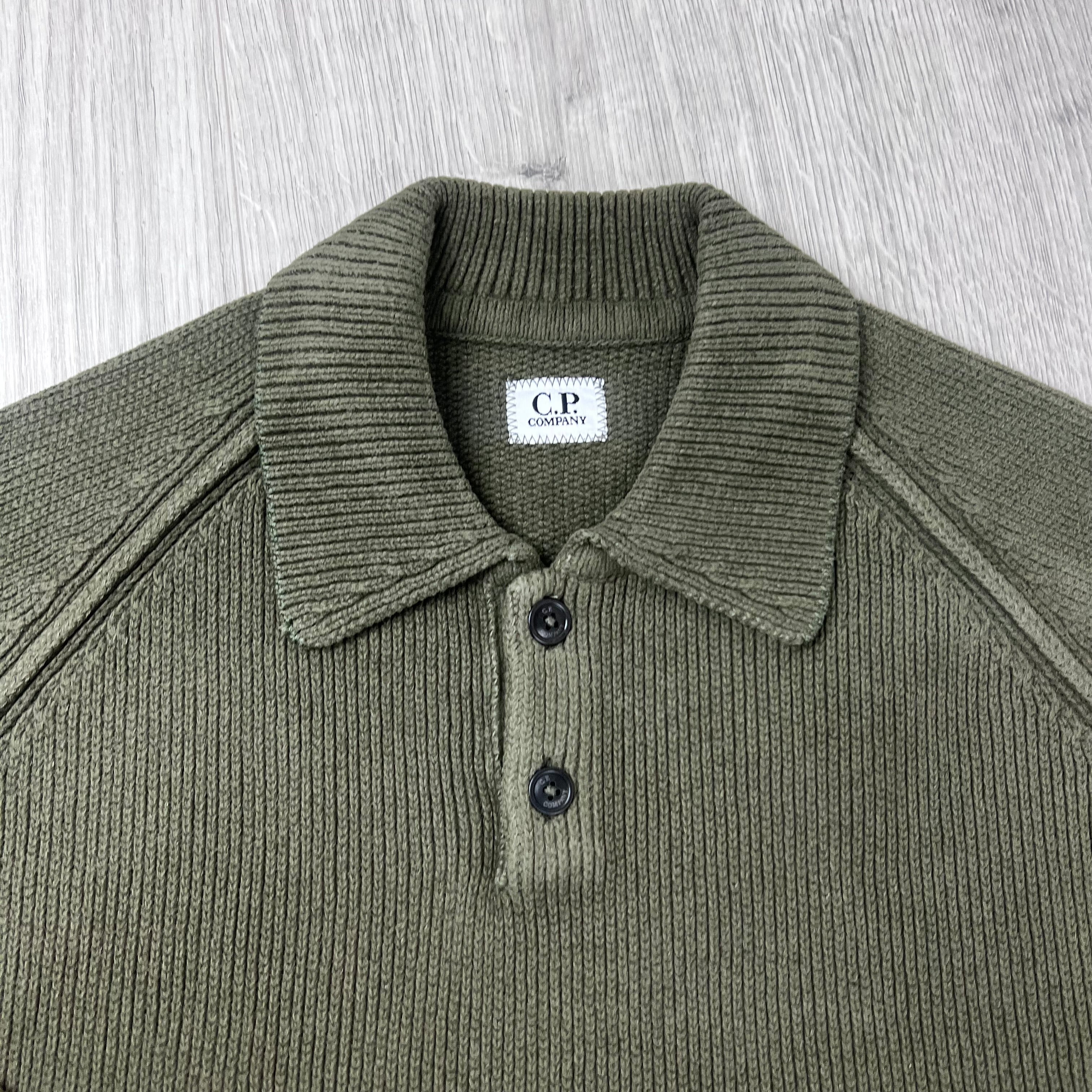 CP Company Chenille Knit Polo - Ivy Green