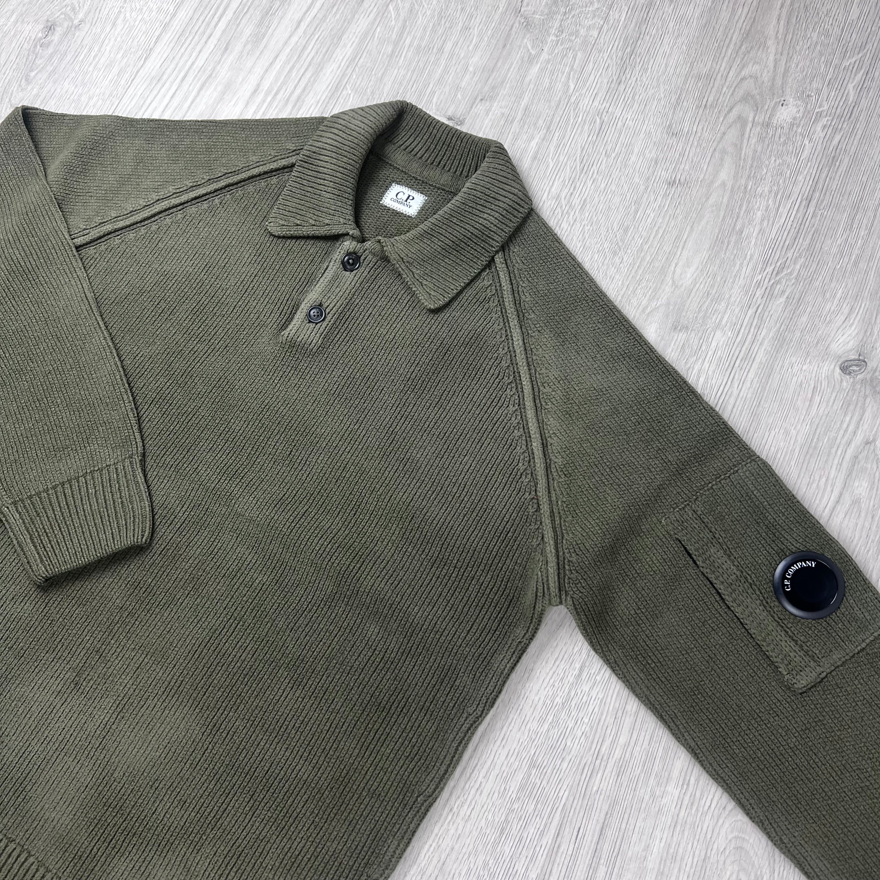 CP Company Chenille Knit Polo - Ivy Green