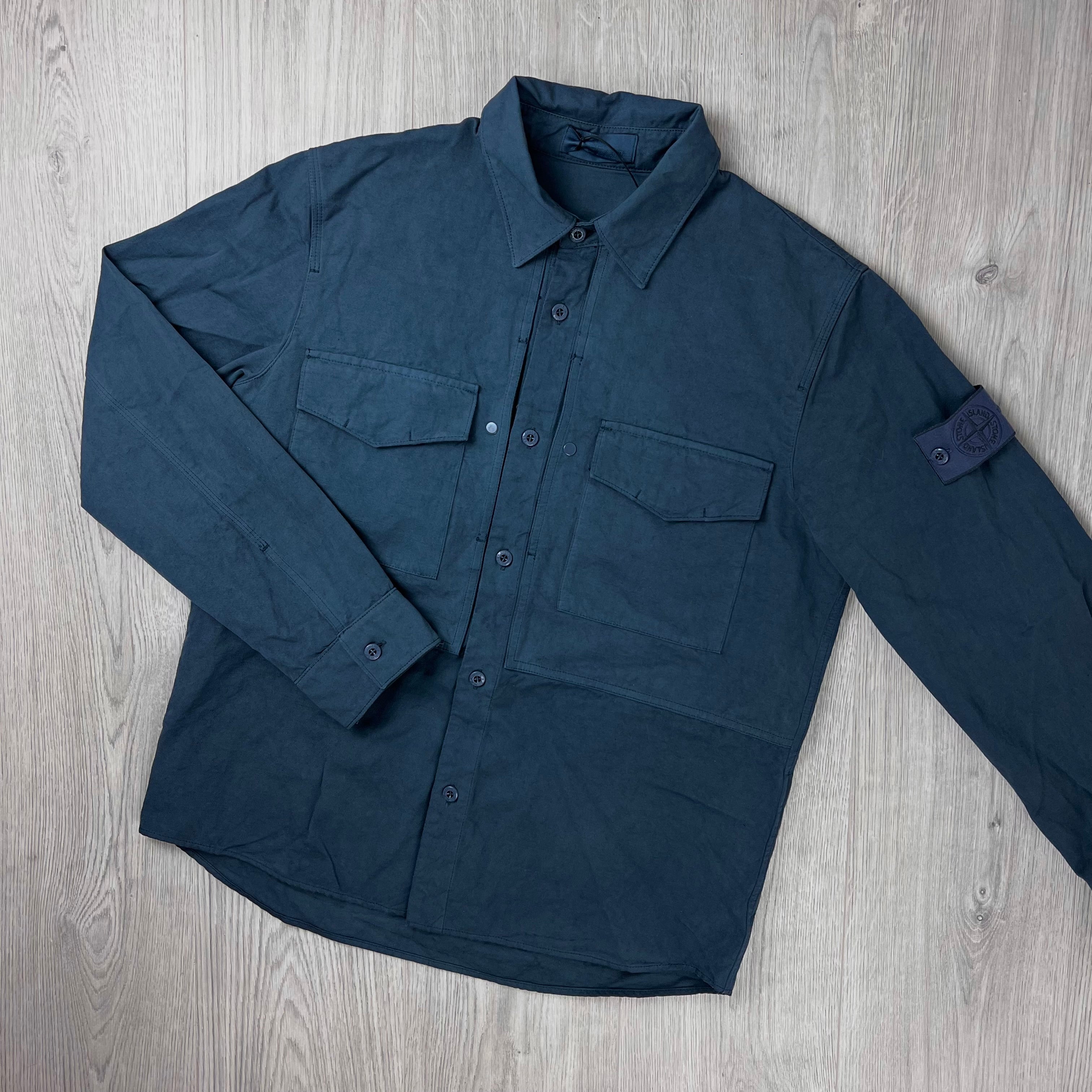 Stone Island Ghost Linen Overshirt - Slate Blue