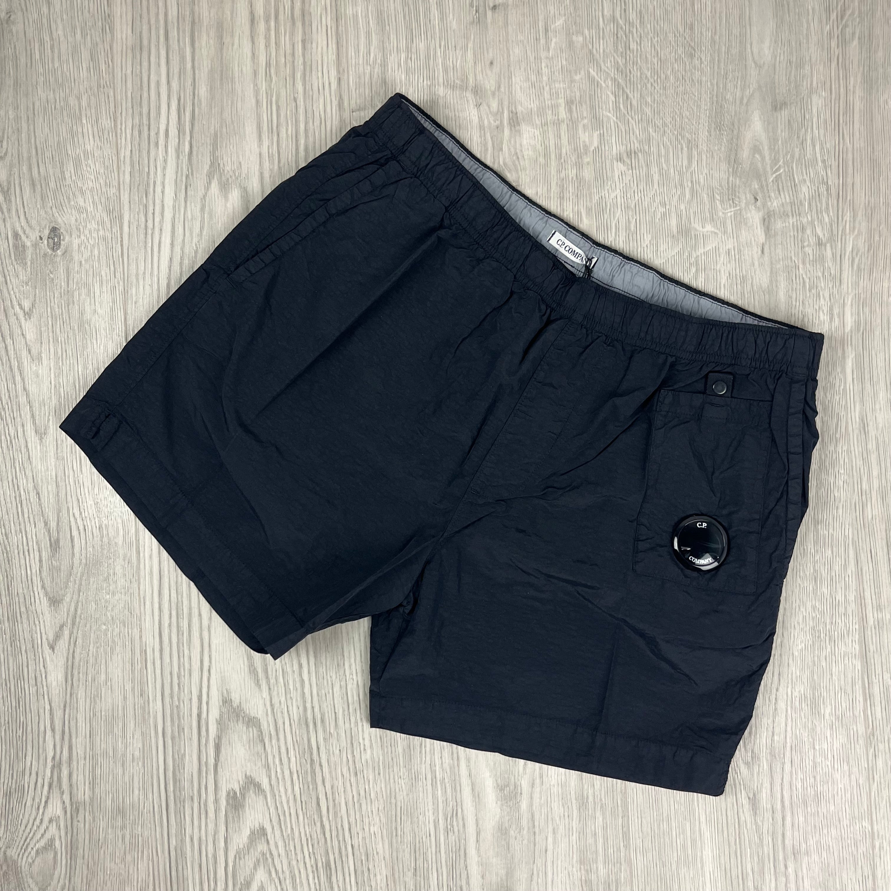 Men's CP Company Flatt Nylon Swim Shorts in Black. On sale at Open Attire.