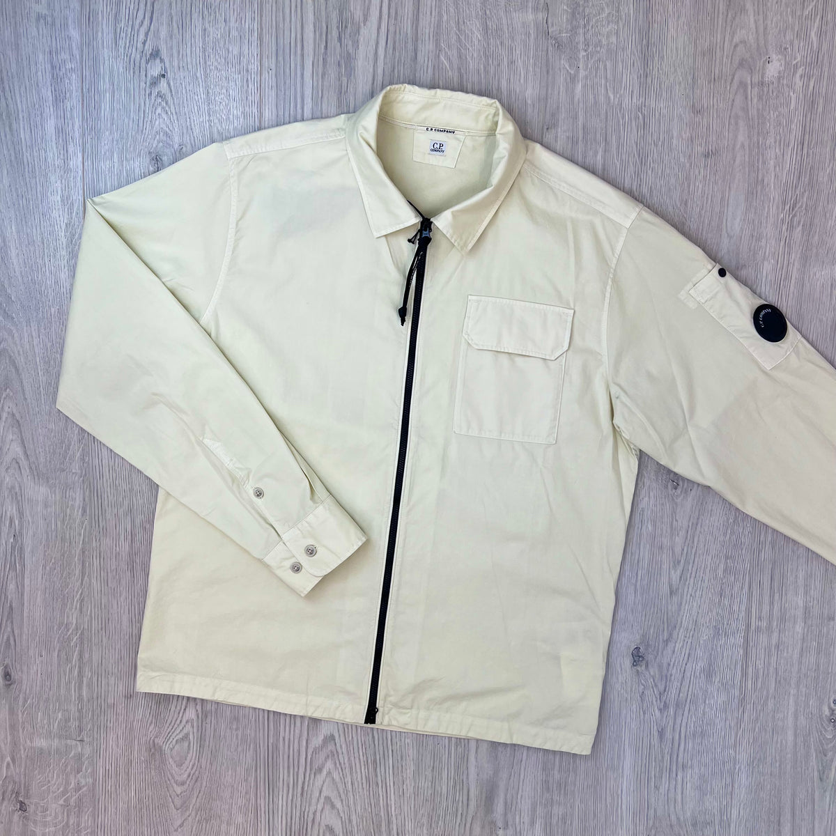 Front view of the CP Company Zip Overshirt in Silver Birch.