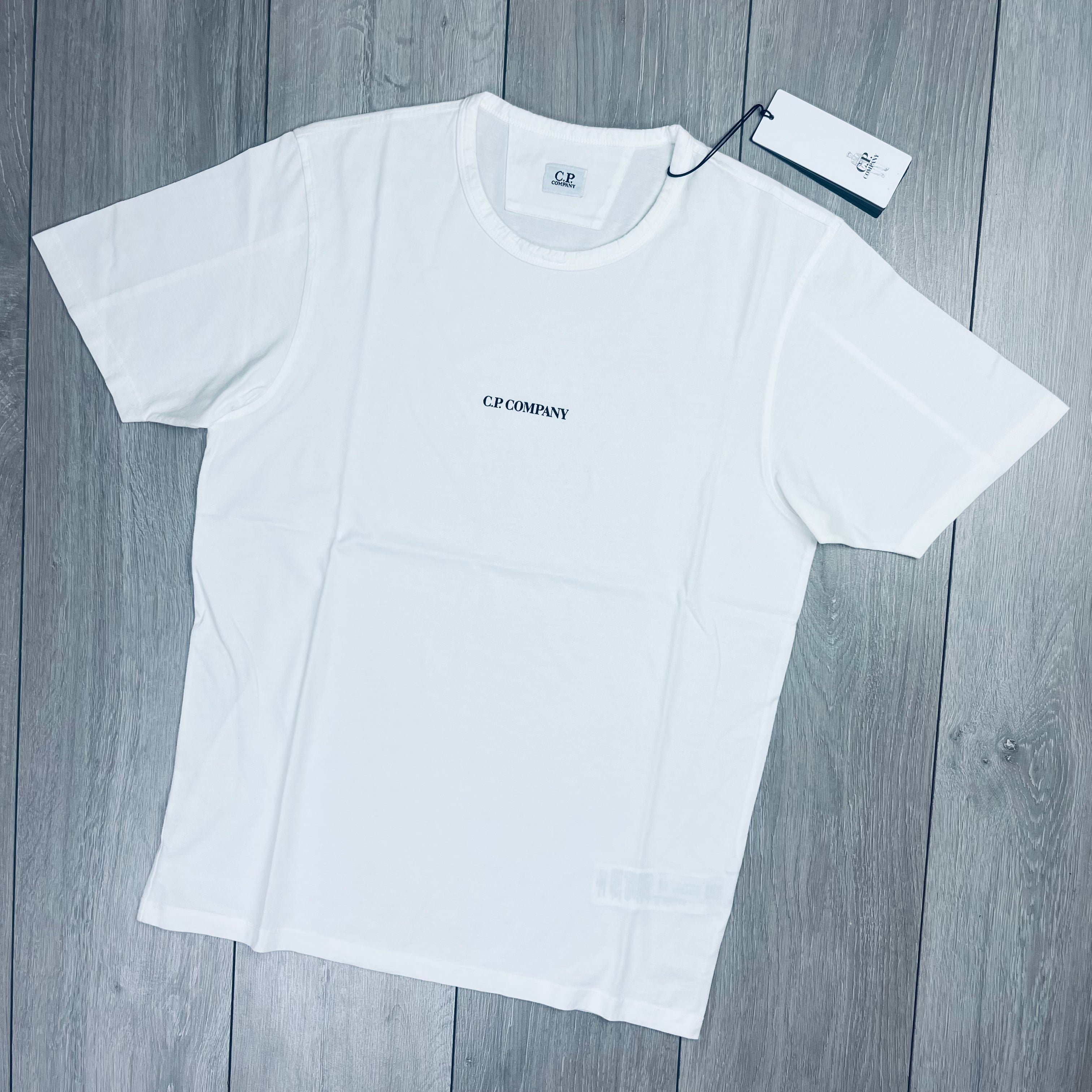 CP Company 24/1 Printed T-Shirt in Gauze White. On sale at Open Attire.