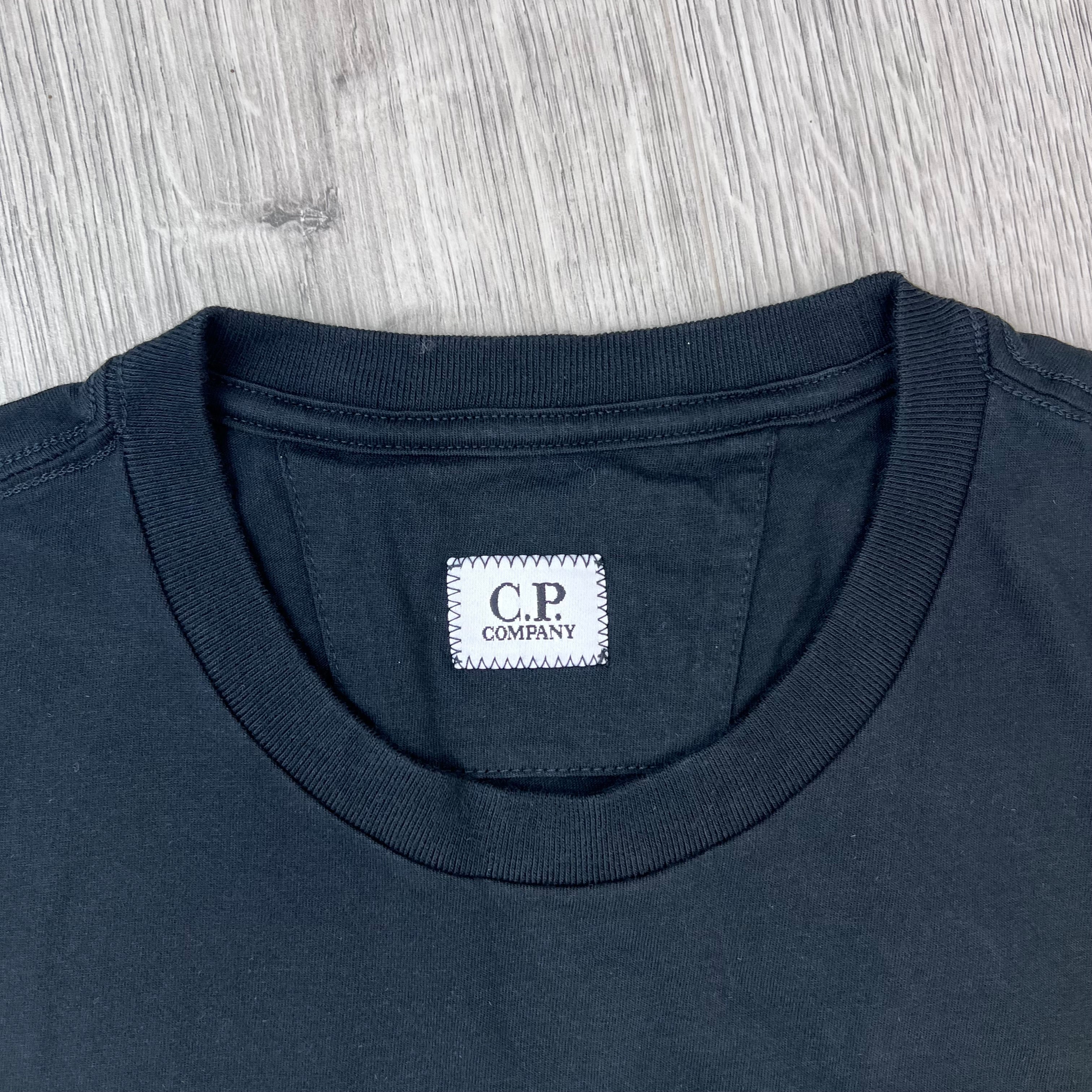 CP Company 30/1 Jersey Short Sleeve Logo T-Shirt in Black - Neck label.