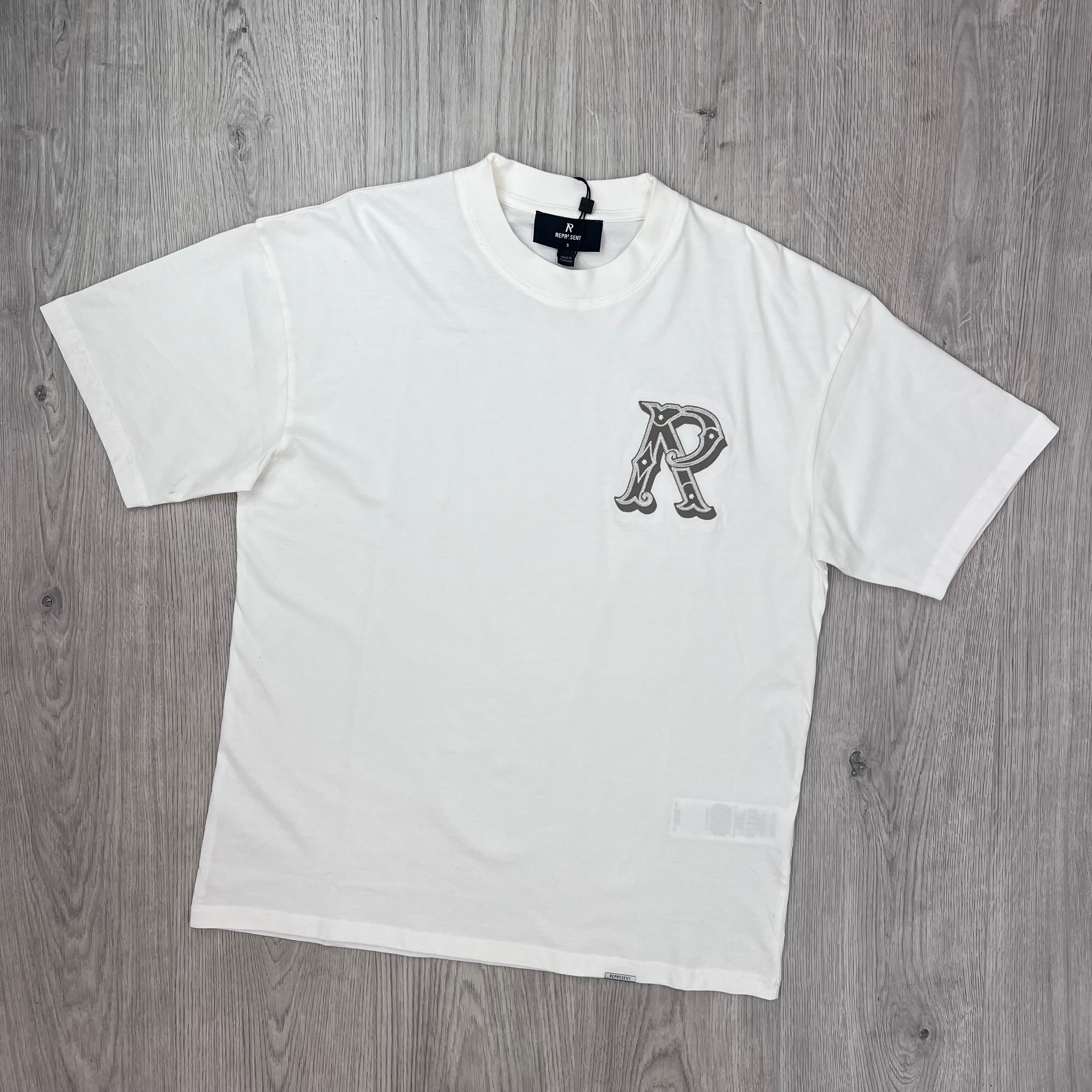 Represent 'Western Initials' T-Shirt in Flat White - Front view.