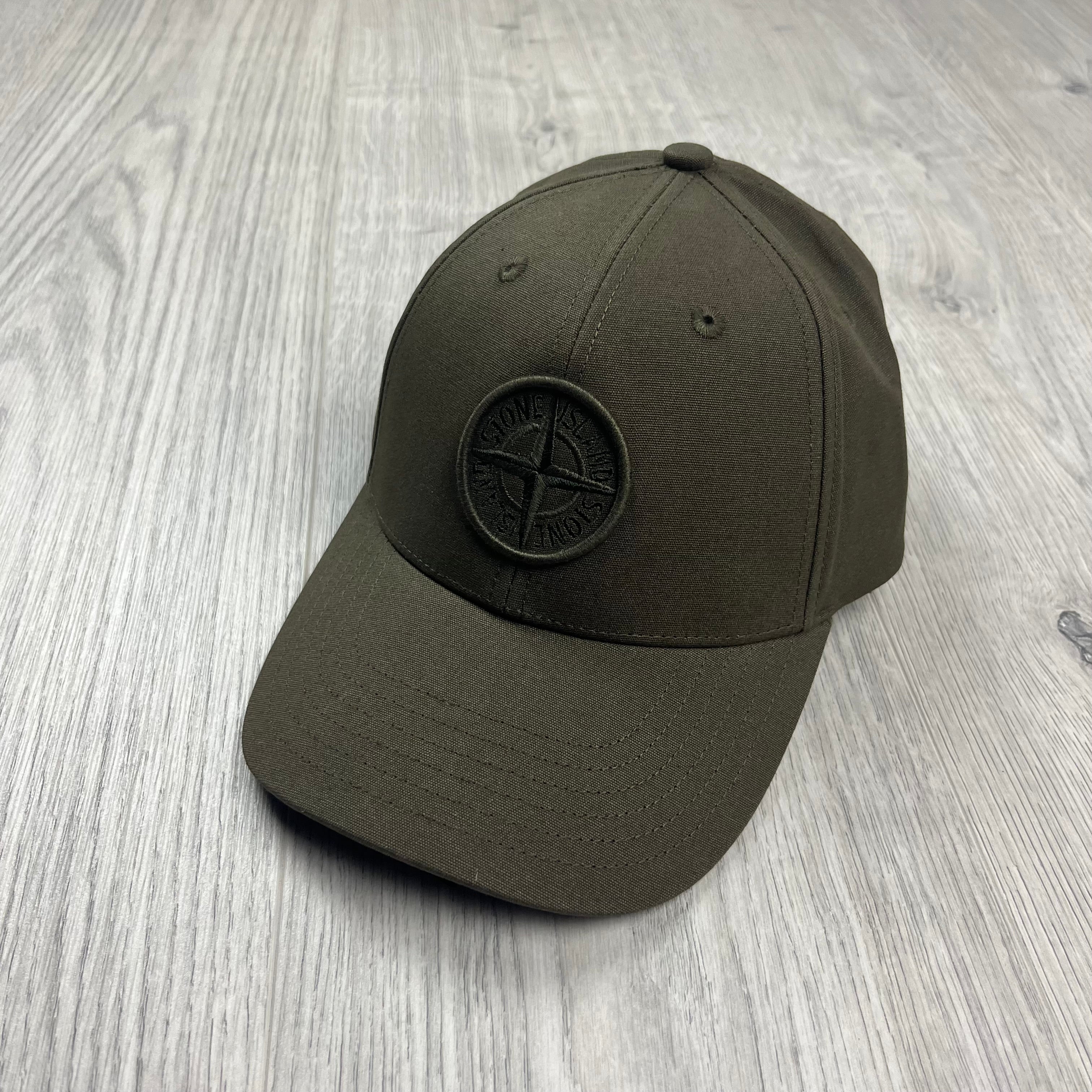Men's Stone Island Cotton Reps Baseball Cap in Khaki Green. On sale at Open Attire.