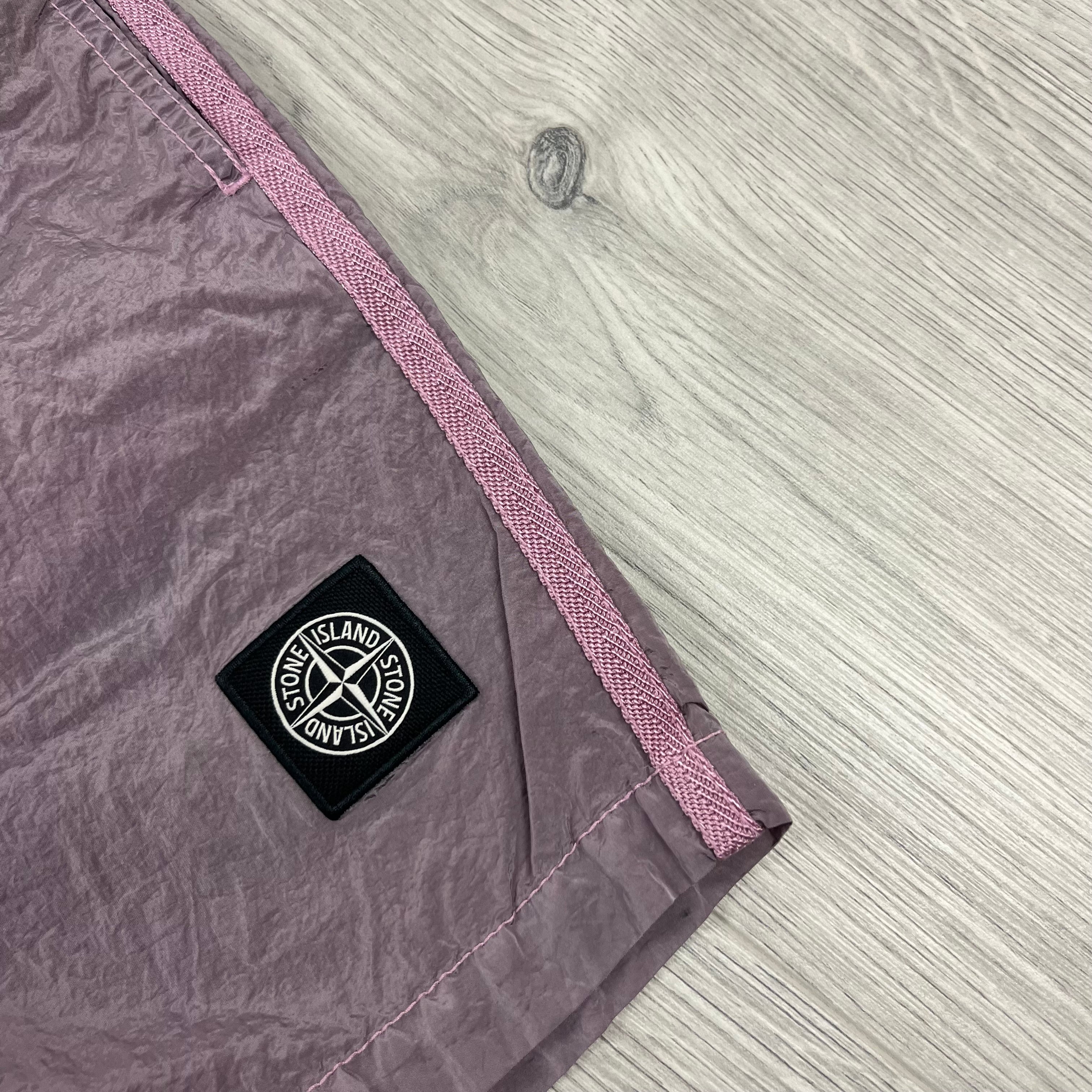 Stone Island Nylon Metal Swim Shorts in Antique Rose. On sale at Open Attire.