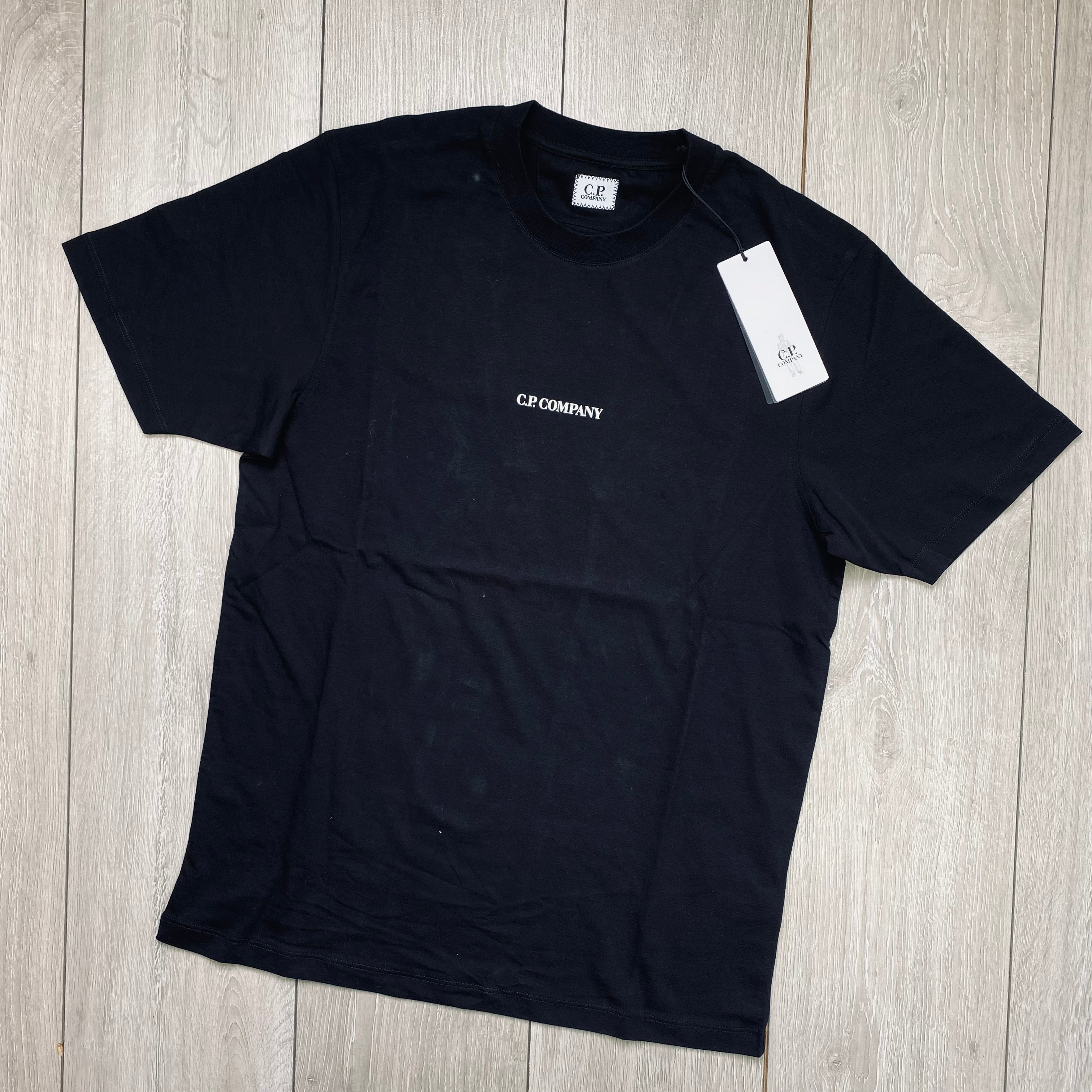 Men's CP Company 24/1 Jersey Printed T-Shirt in Black. On sale at Open Attire.