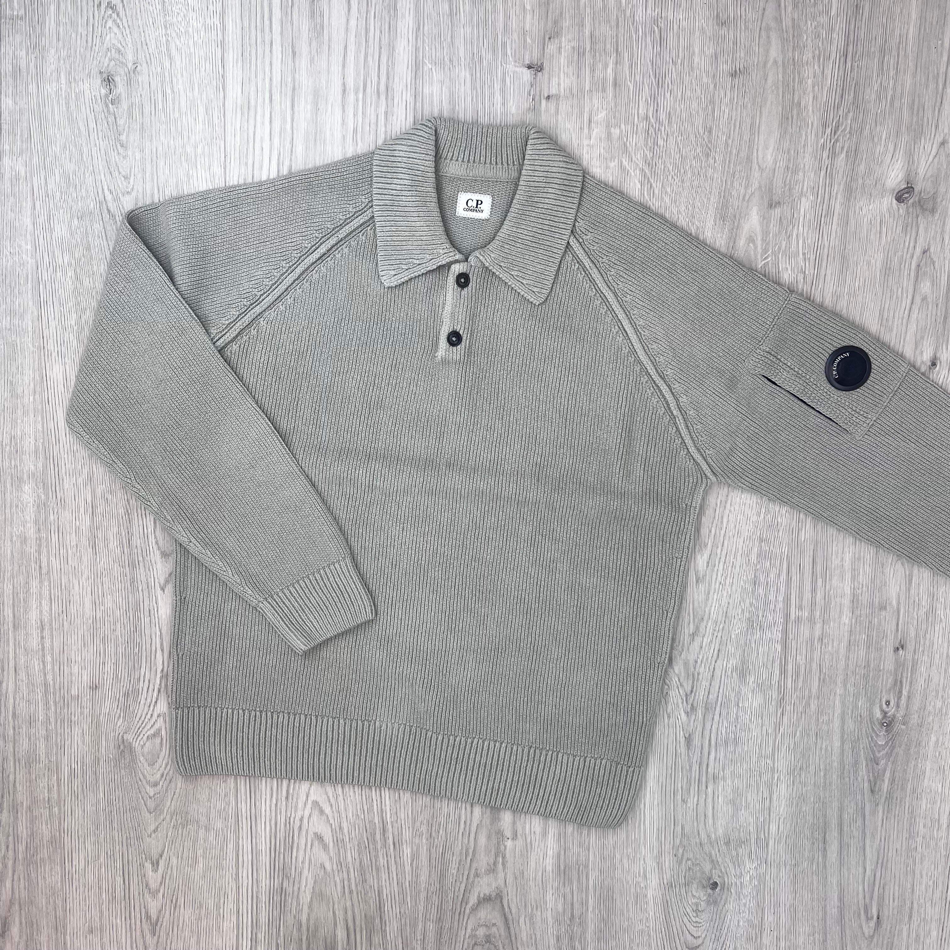 CP Company Chenille Knit Polo - Flint Grey