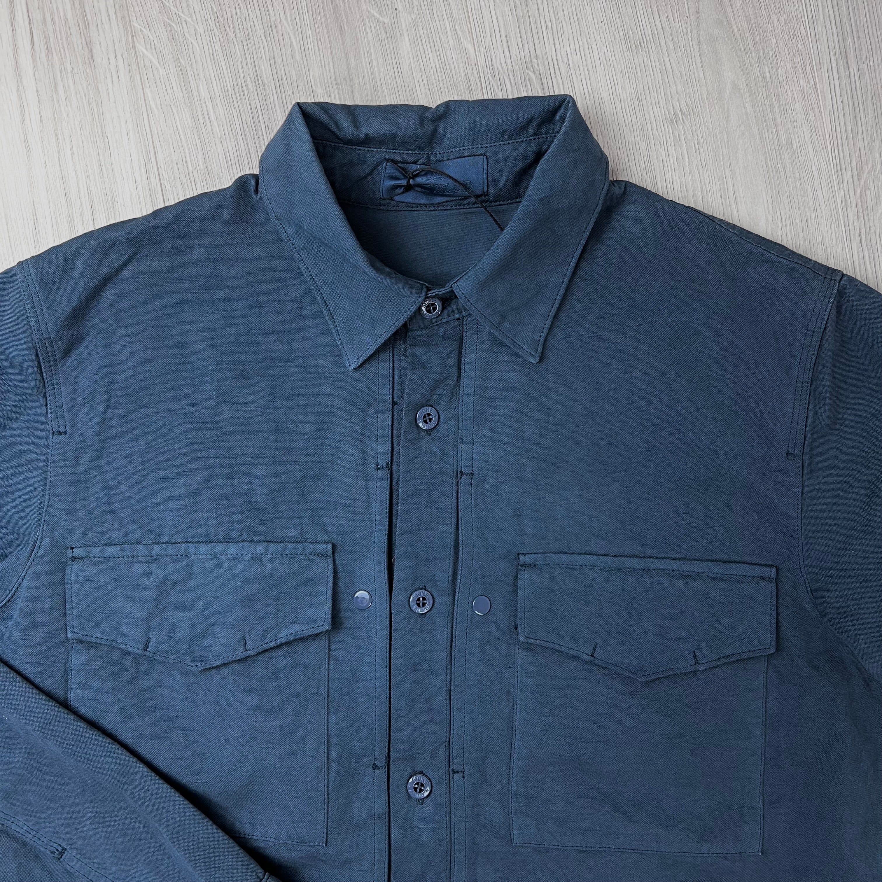 Stone Island Ghost Linen Overshirt - Slate Blue