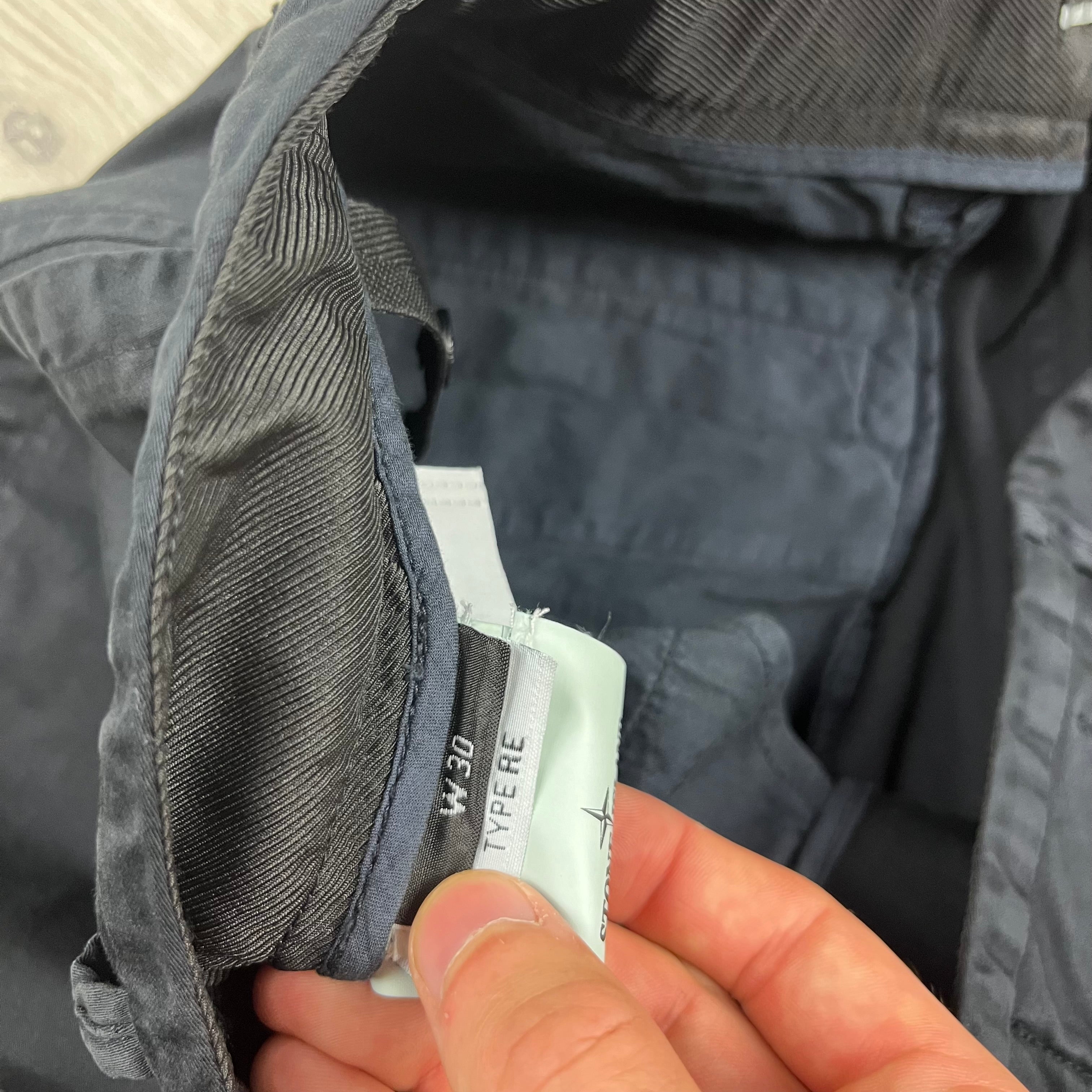 Stone Island Cotton Satin Cargo Trousers in Navy Blue. On sale at Open Attire