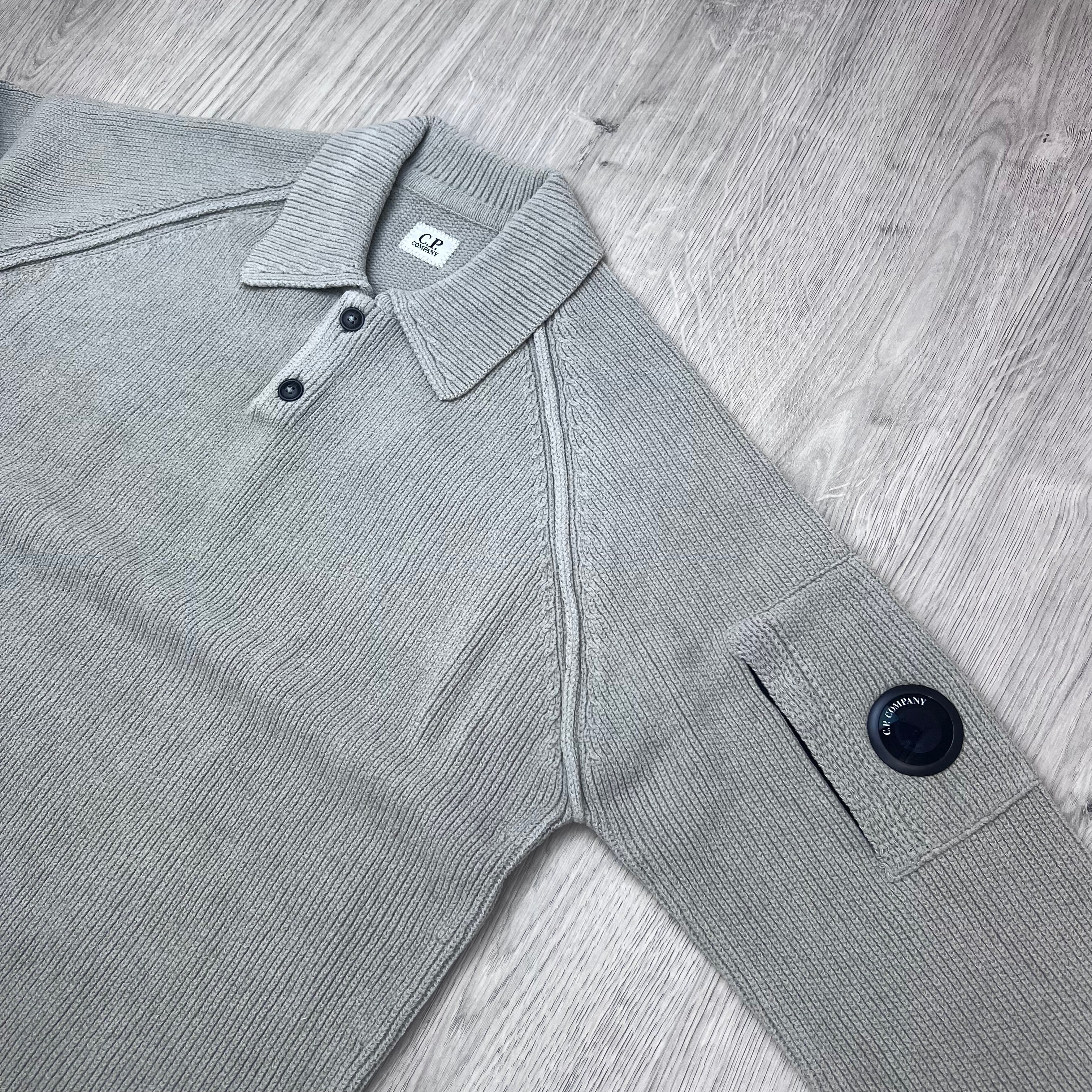 CP Company Chenille Knit Polo - Flint Grey