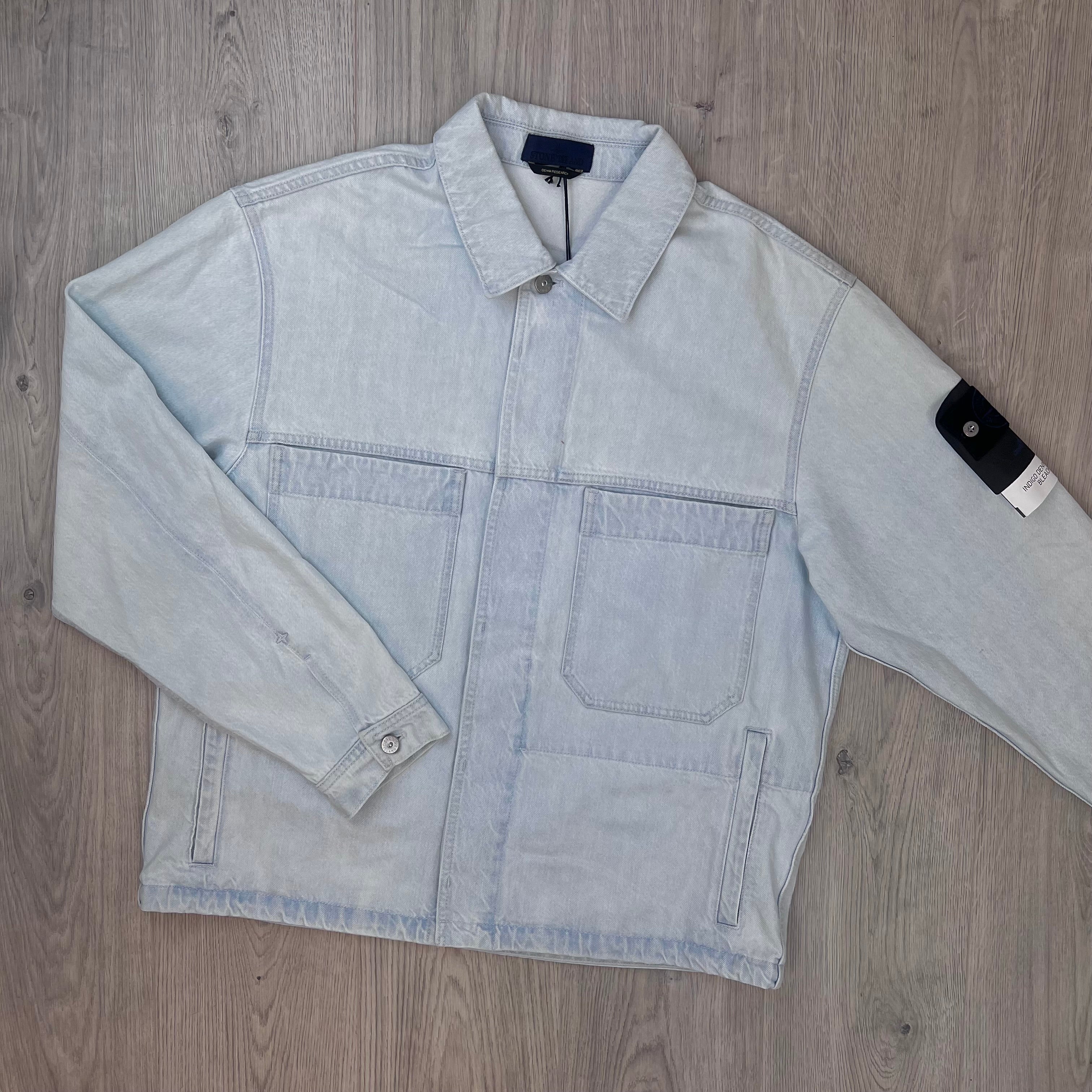 Stone Island Bleached Denim Jacket - Blue