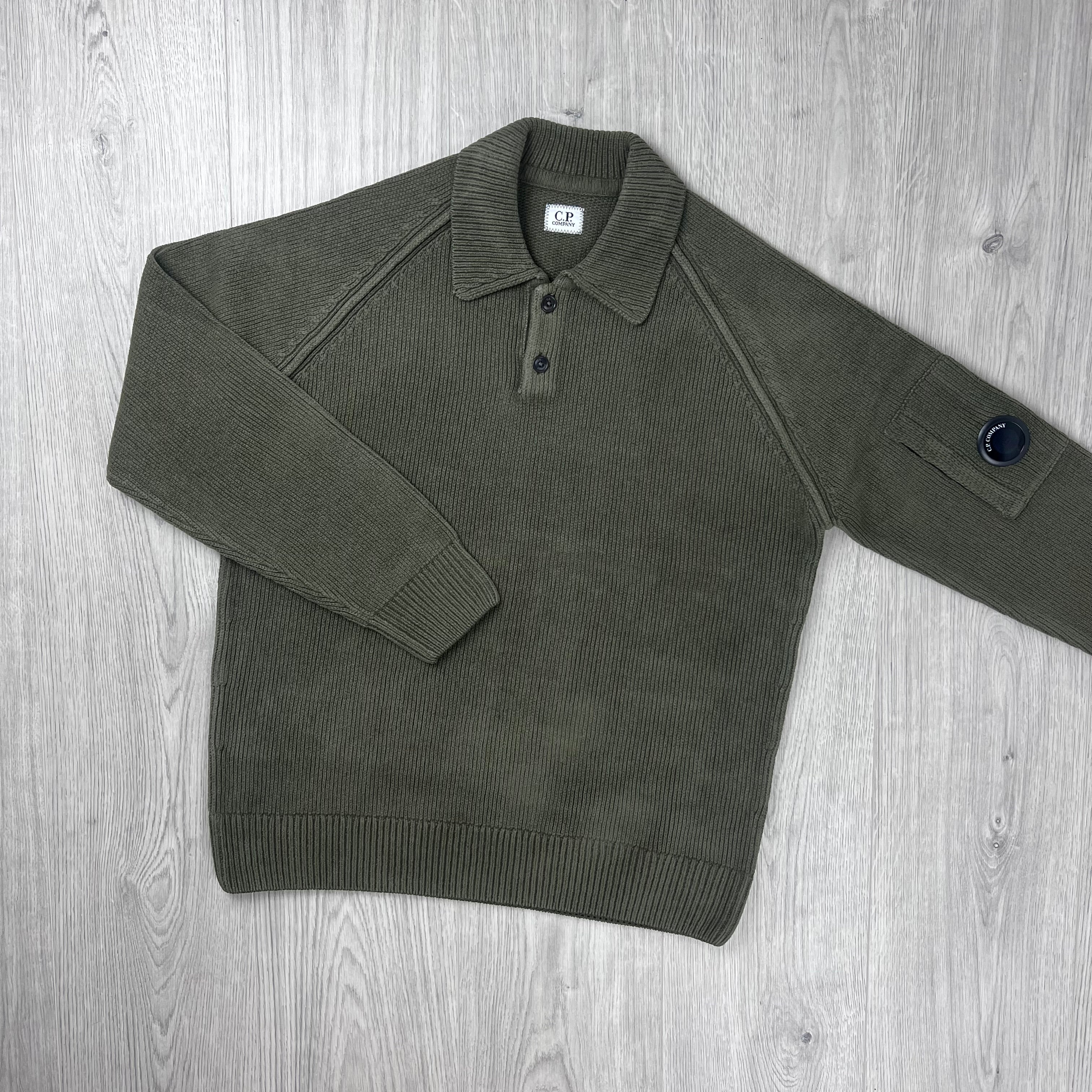 CP Company Chenille Knit Polo - Ivy Green