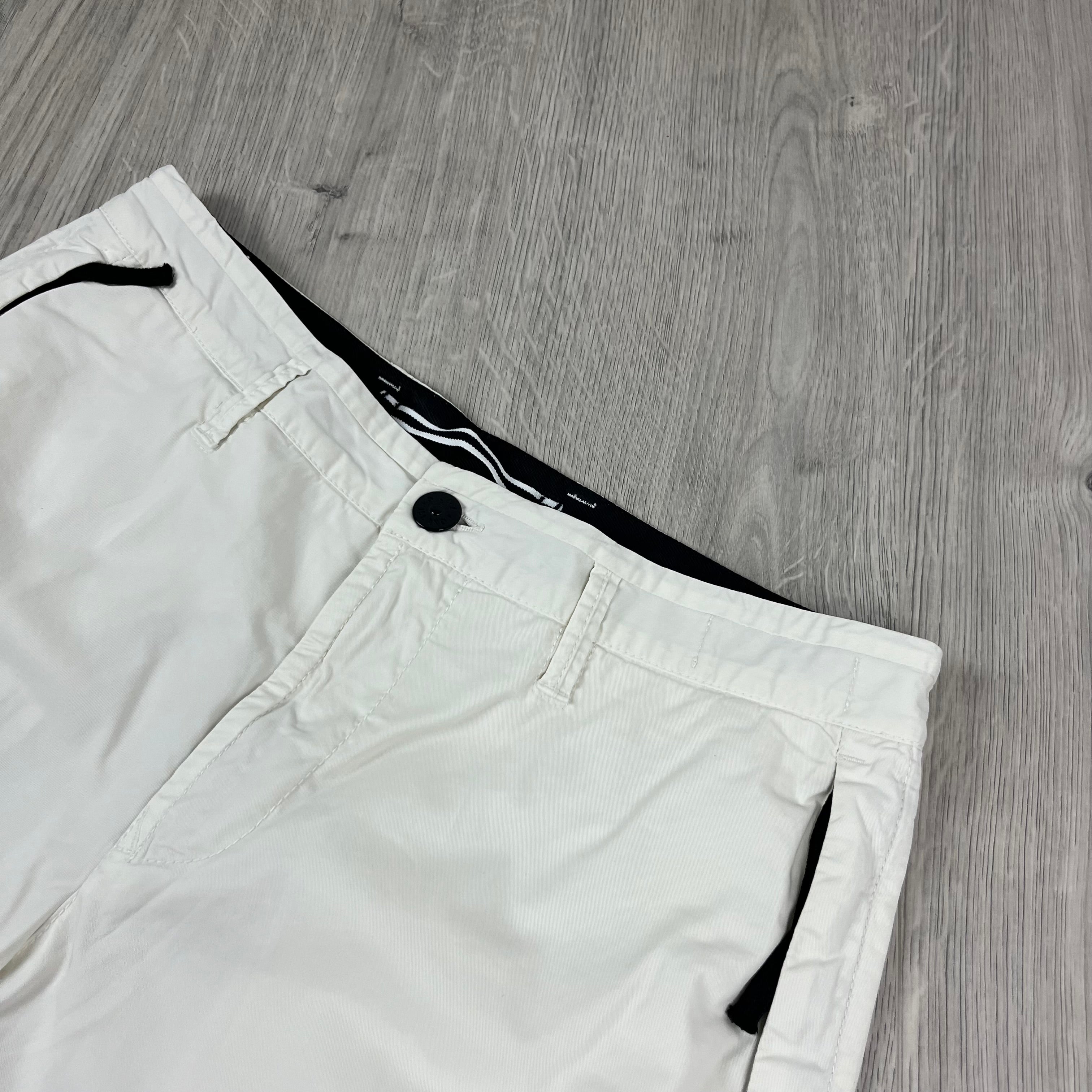 Men's Stone Island Cargo Shorts in Ivory. On sale at Open Attire.