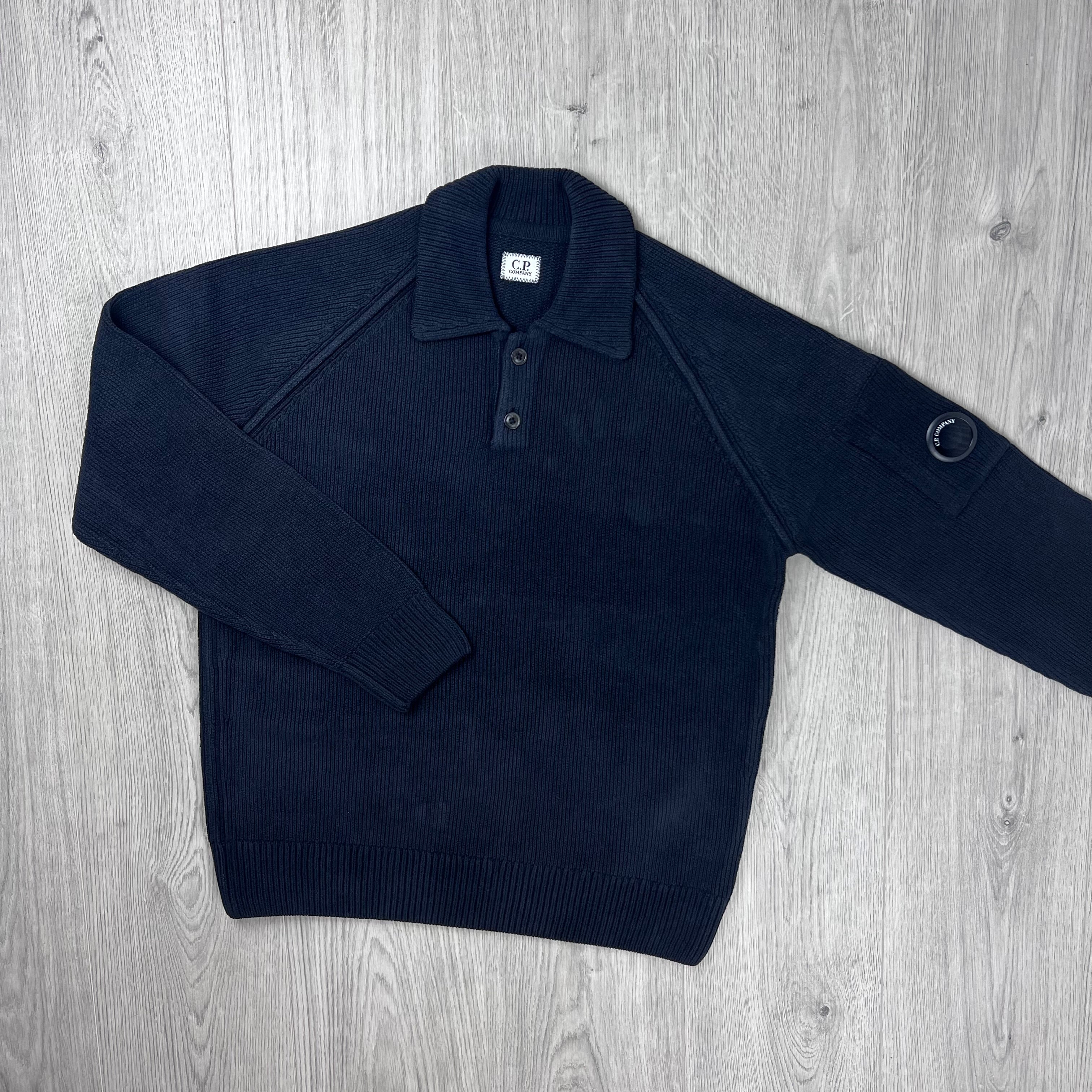 CP Company Chenille Knit Polo - Navy