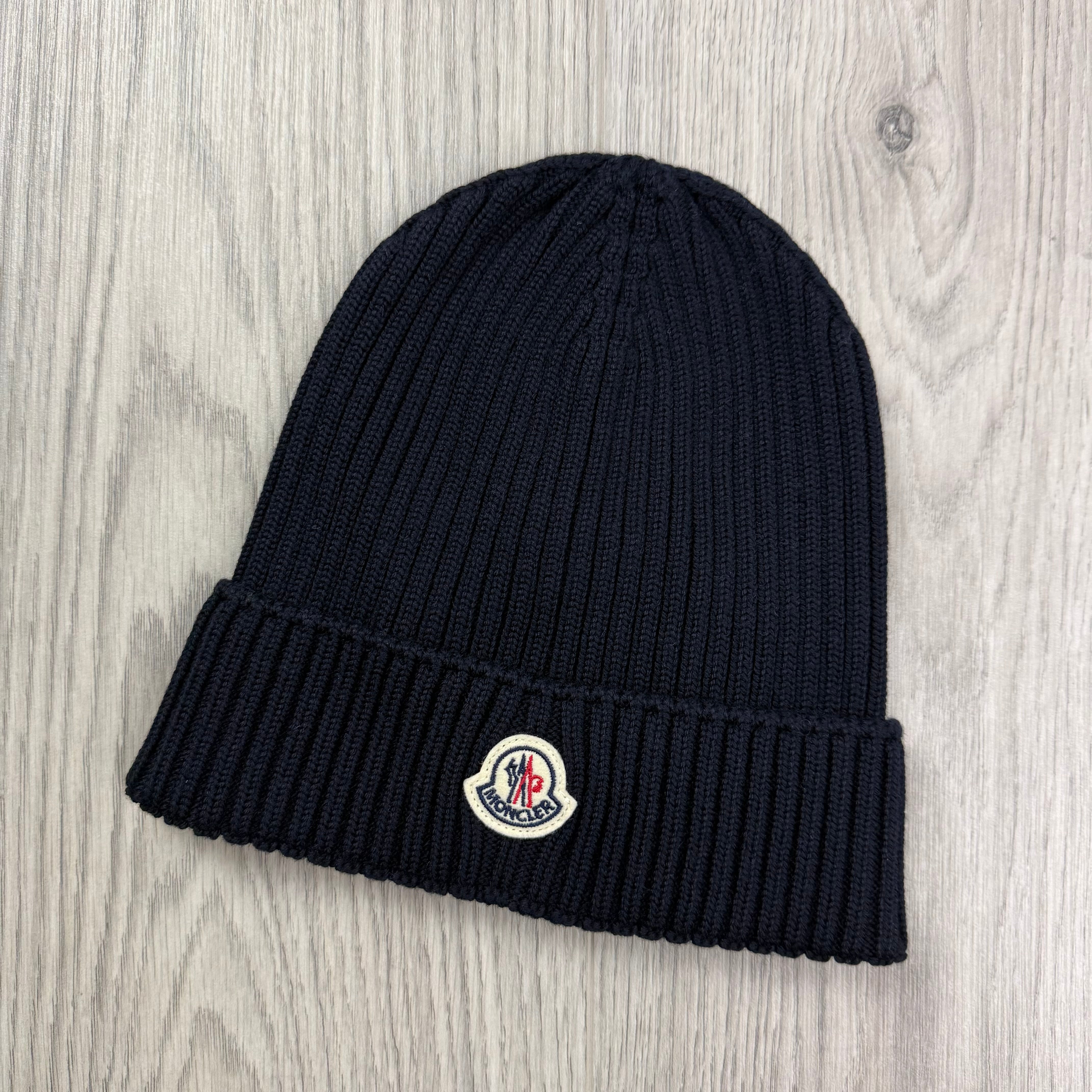 Moncler Junior Ribbed Beanie - Navy
