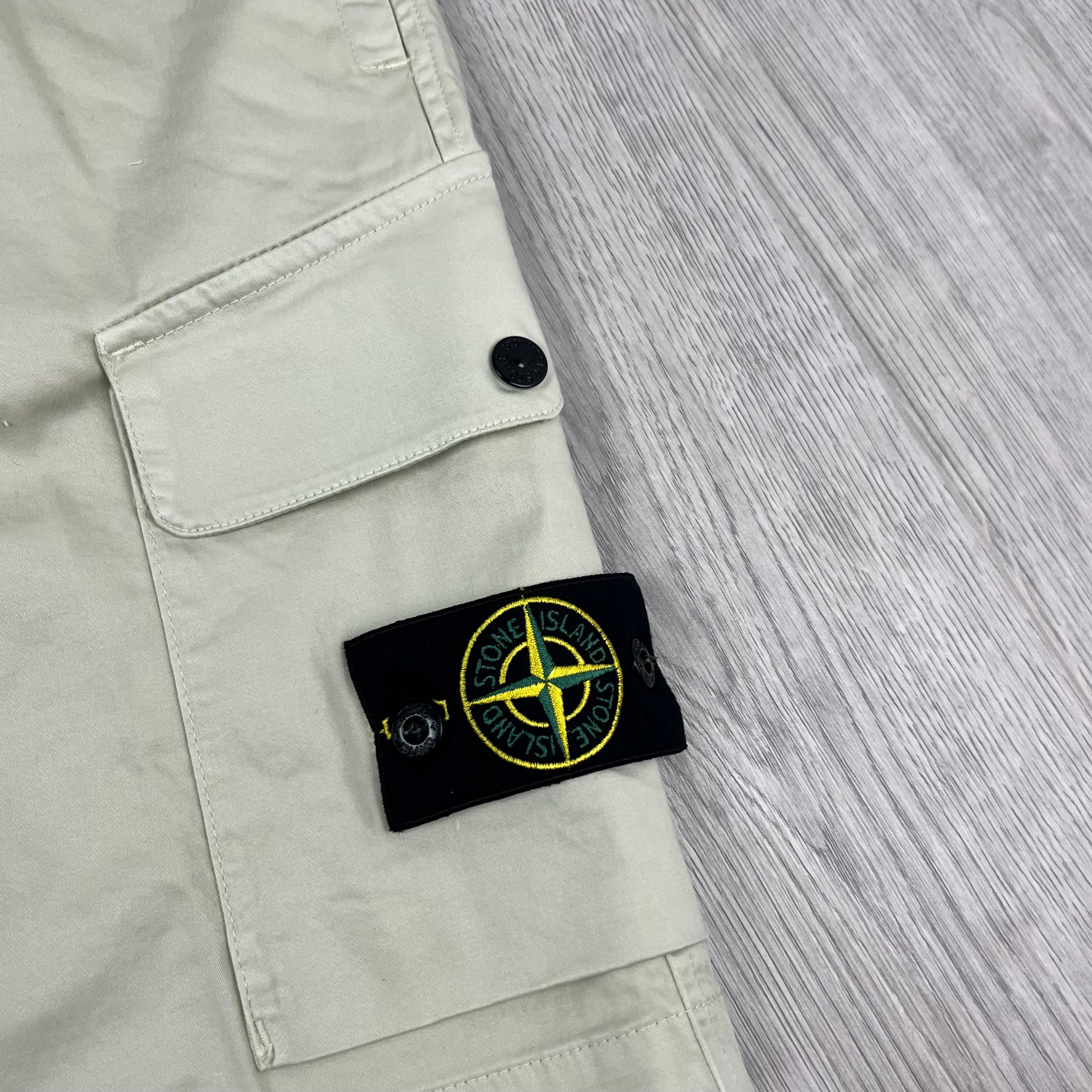 Men's Stone Island Cargo Shorts in Sand. On sale at Open Attire.