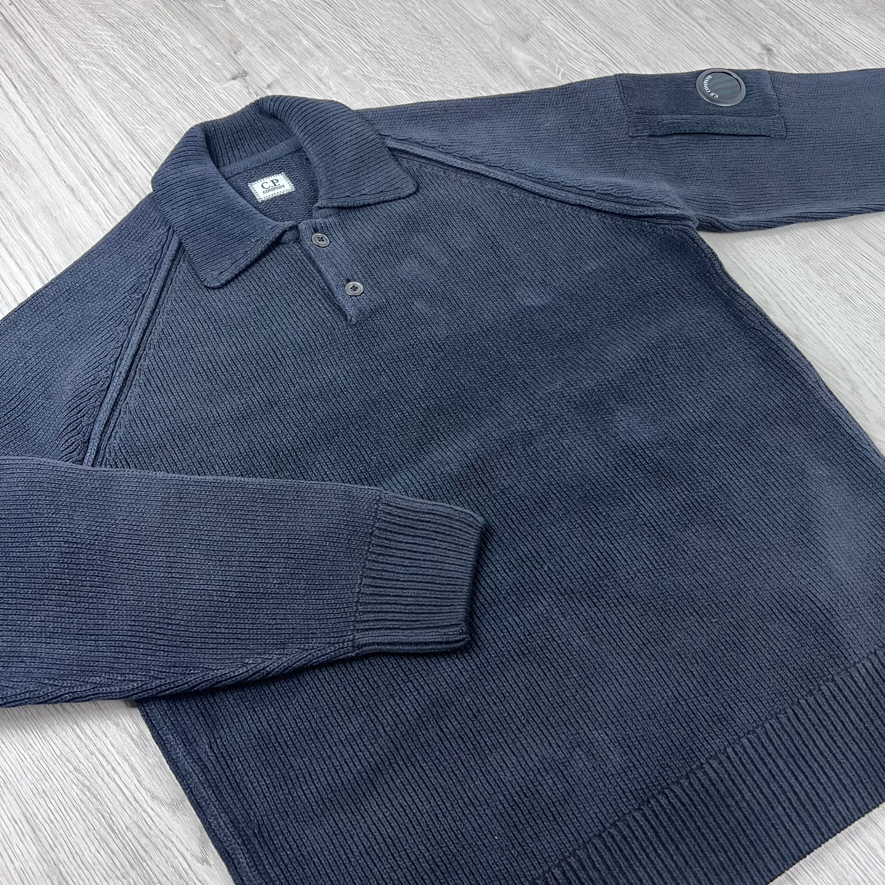 CP Company Chenille Knit Polo - Navy