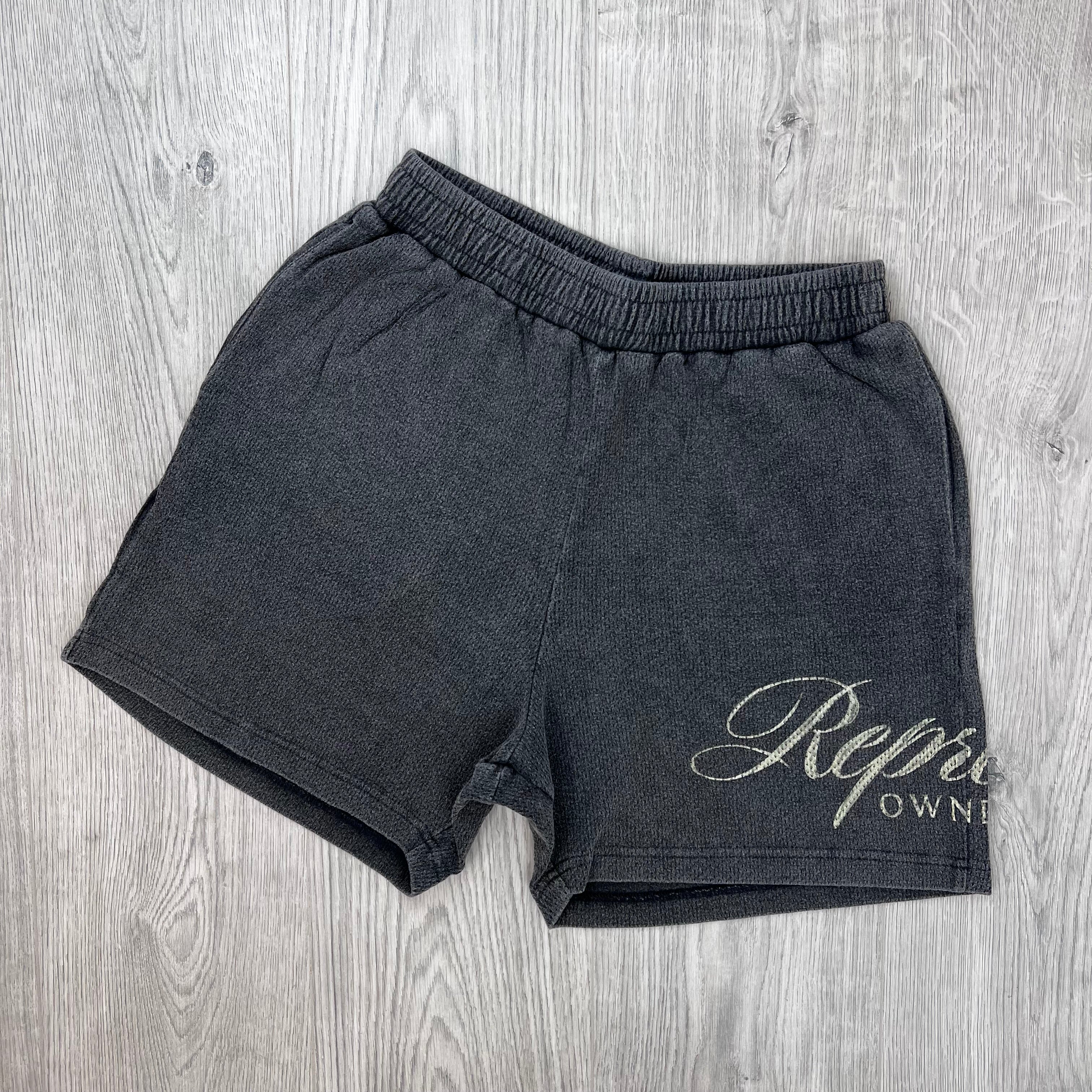 Represent Owners Club Script Mesh Shorts in Vintage Grey - Front view.
