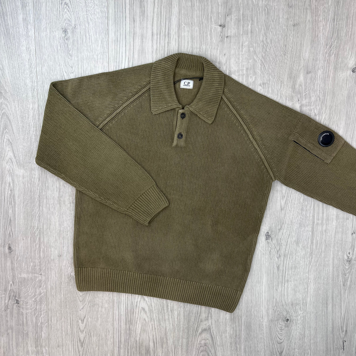 Front view of the CP Company Chenille Knit Polo Sweatshirt in Ermine.