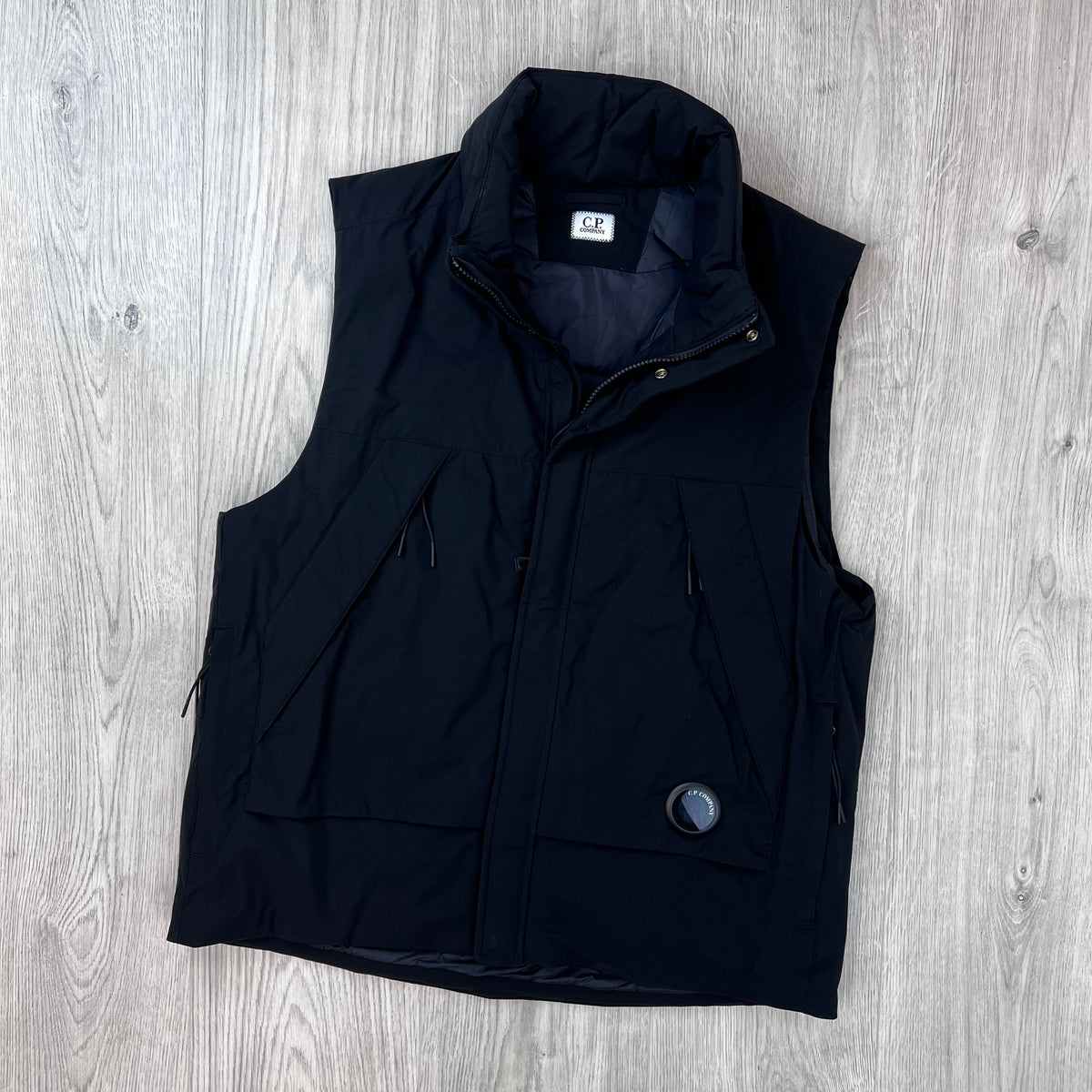 Front view of the CP Company Pro-Tek PrimaLoft Gilet in Black.
