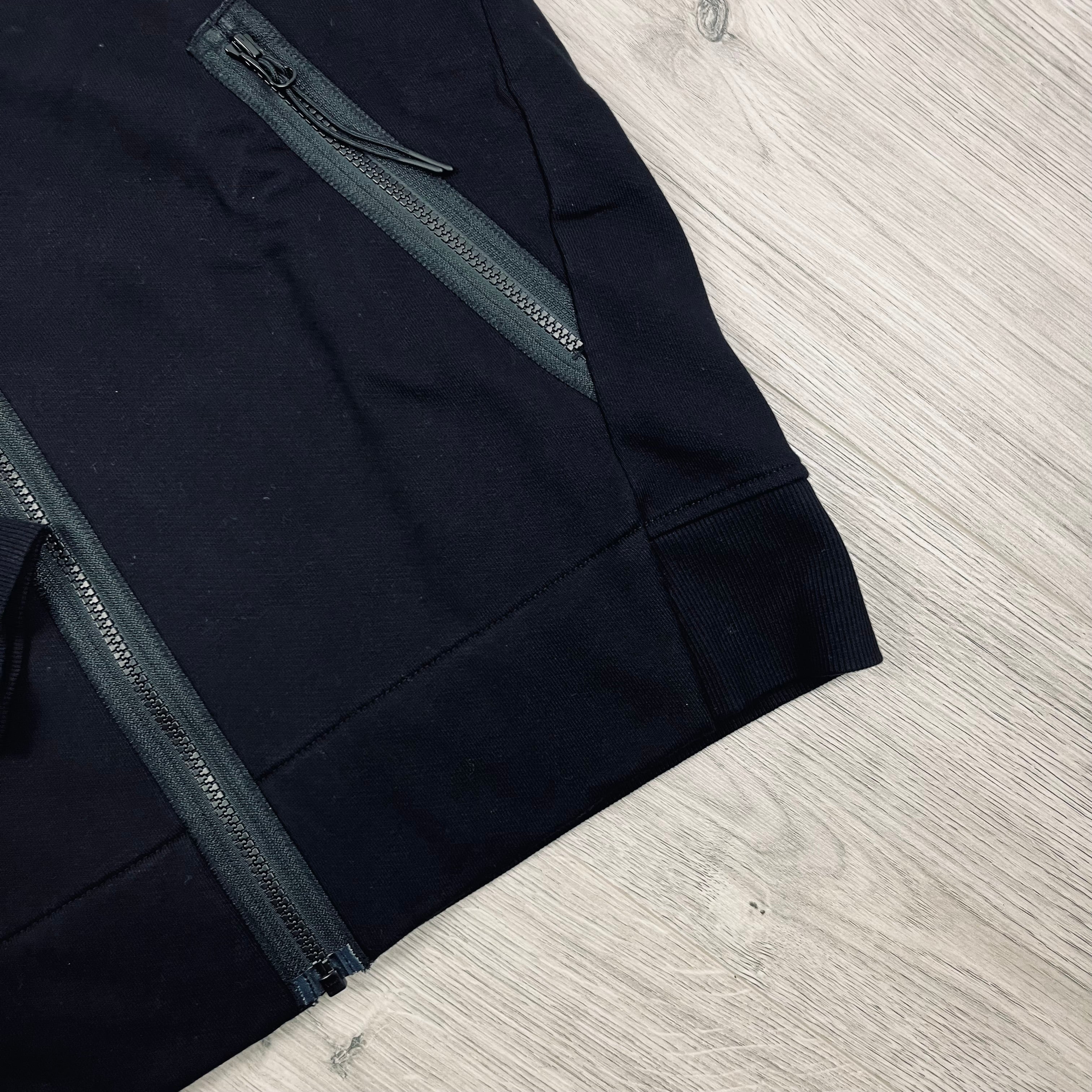 CP Company Diagonal Raised Fleece Zip Hoodie in Black. On Sale at Open Attire.