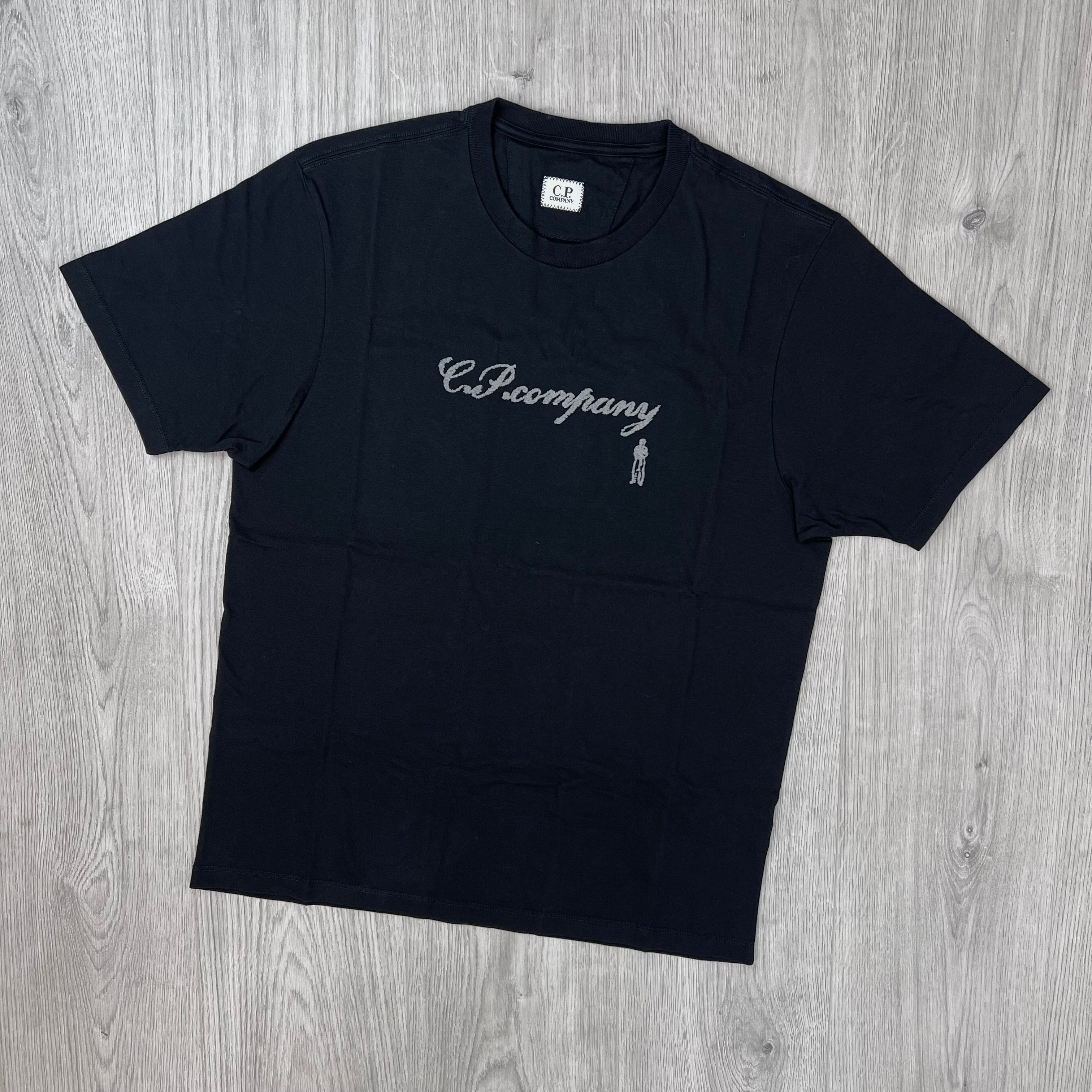 CP Company 30/1 Jersey Short Sleeve Logo T-Shirt in Black - Front view.