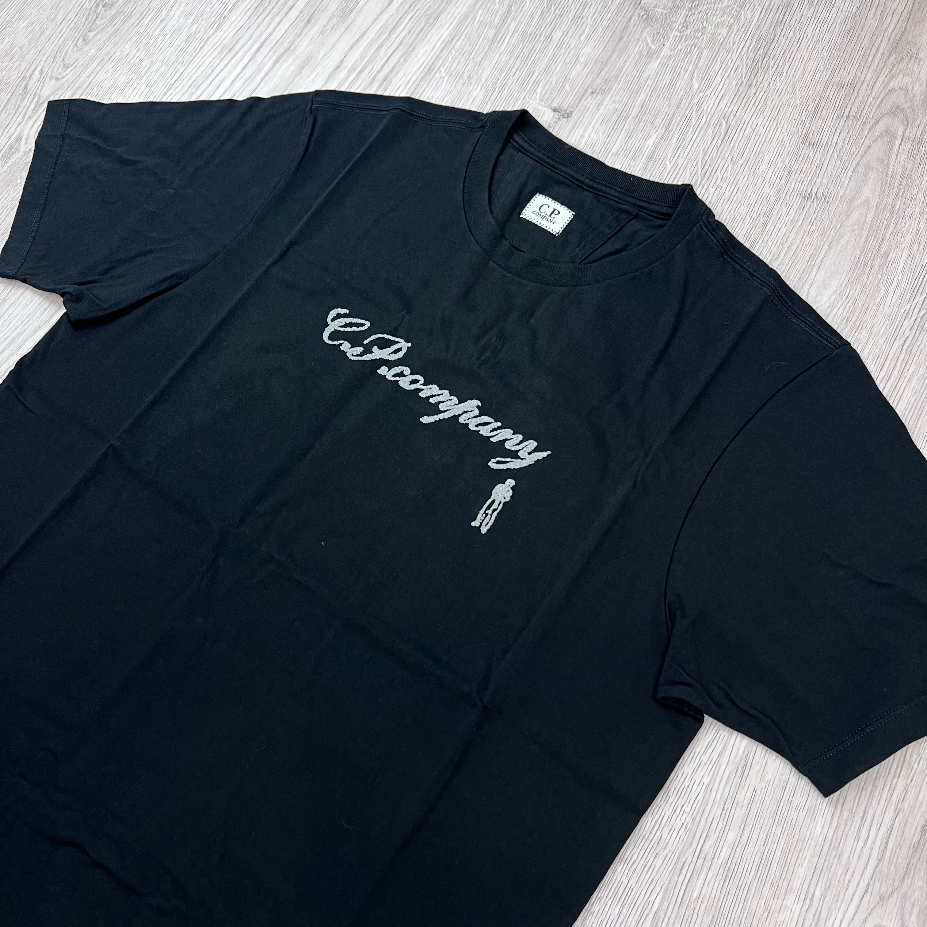 CP Company 30/1 Jersey Short Sleeve Logo T-Shirt in Black - Angled view.