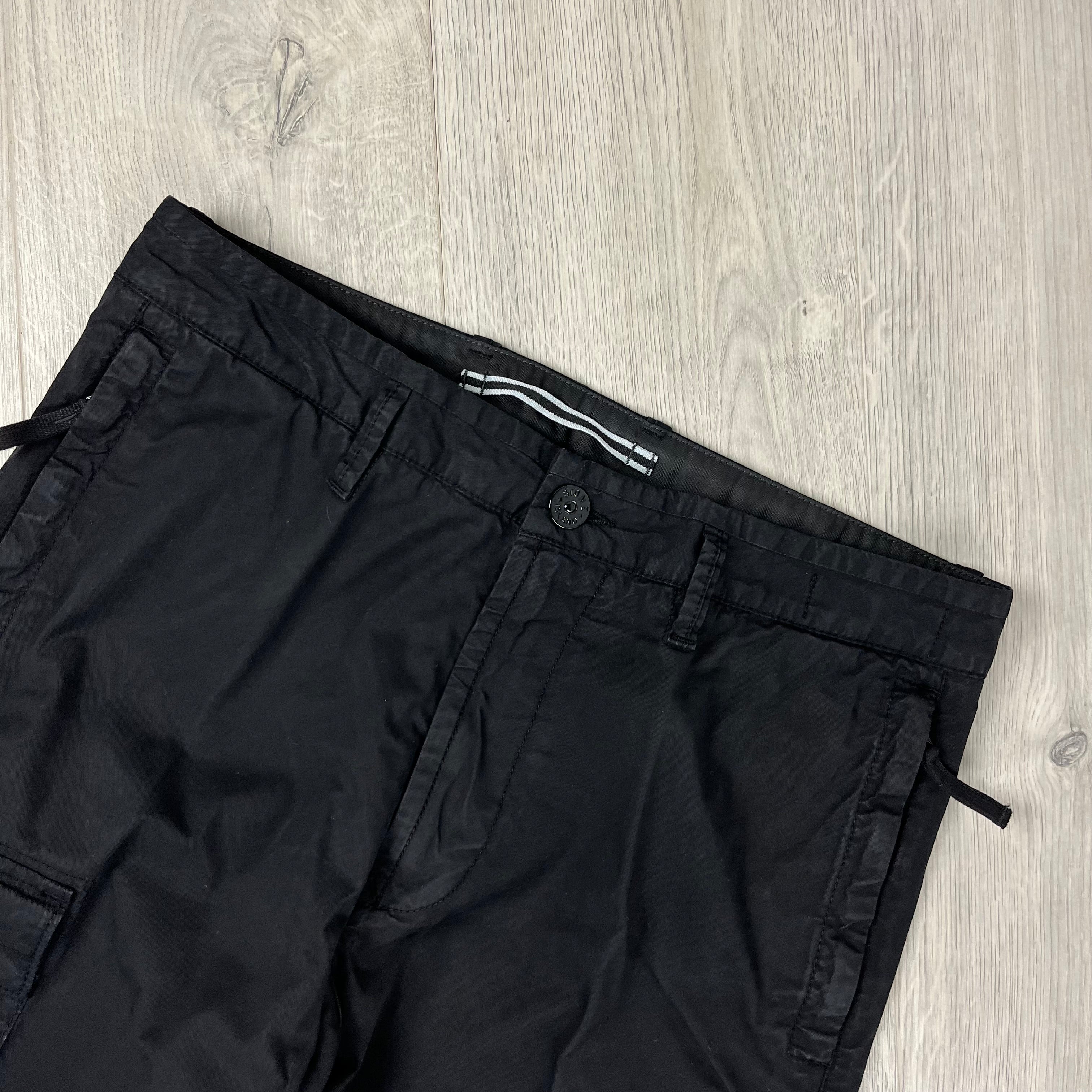 Stone Island Broken Twill Cotton Cargo Trousers in Black. On sale at Open Attire.