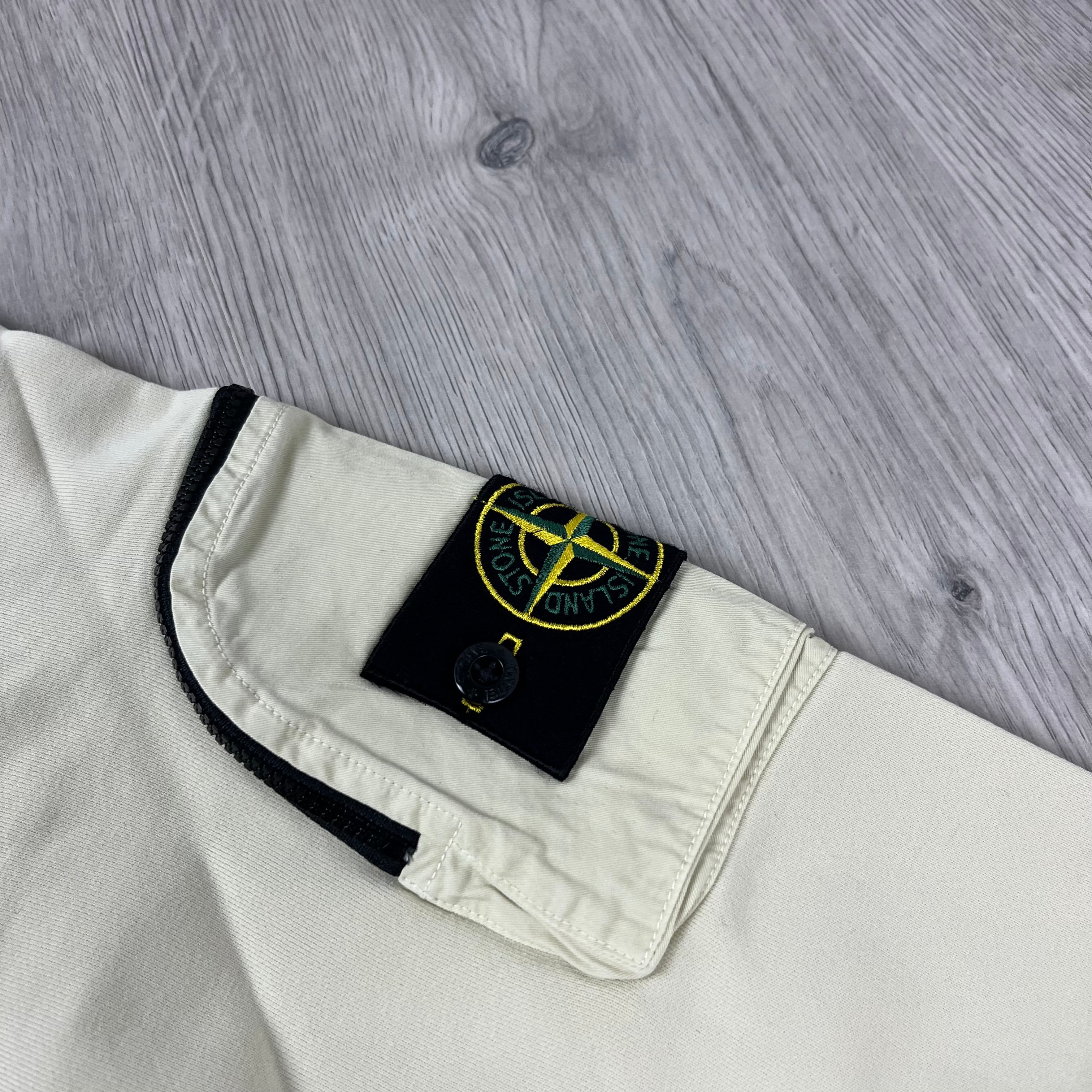 Stone Island Zip Pocket Sweatshirt in Oat. On sale at Open Attire.